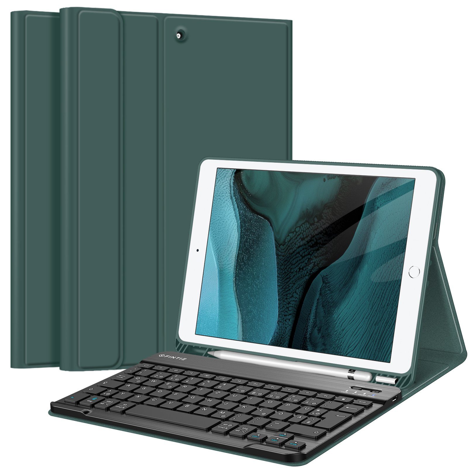 Fintie Tablet-Hülle Tastatur TPU Hülle für iPad 10.2 Zoll(9/8/7 Generation-2021/2020/2019), mit Pencil Halter und magnetisch Tastatur mit QWERTZ Layout