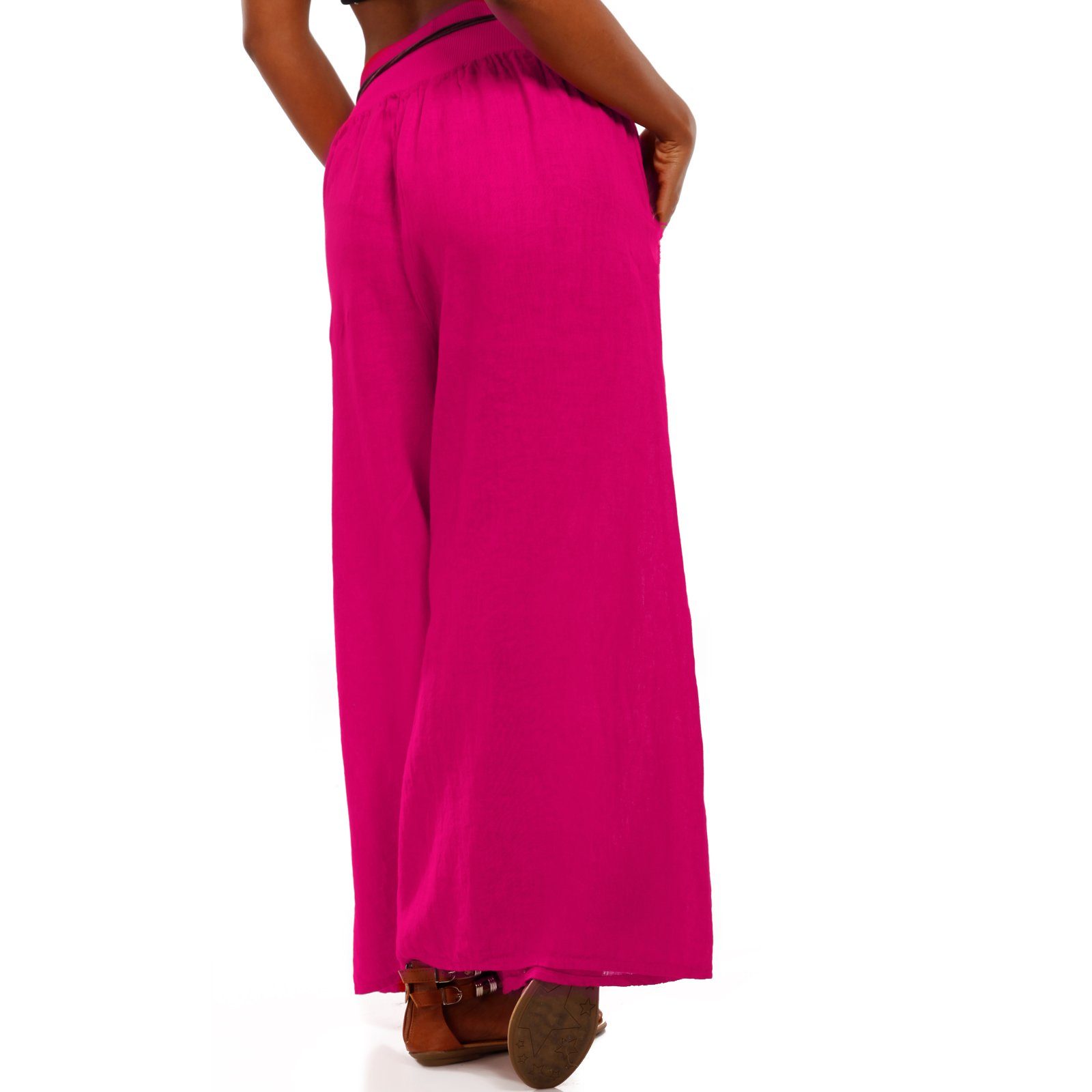 Leinenhose pink Style elastischem YC casual, mit Leinenhose Bund & mit Fashion Bein weitem Hosenrock (1-tlg)
