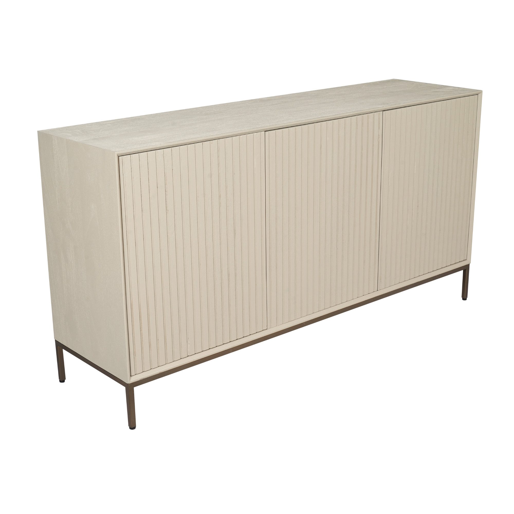 Villa Möbel Sideboard (Packung, 1 St., 1 St. Sideboard), Mangoholz Sand-Finish mit Lamellenfront und Bronze-Metallrahmen