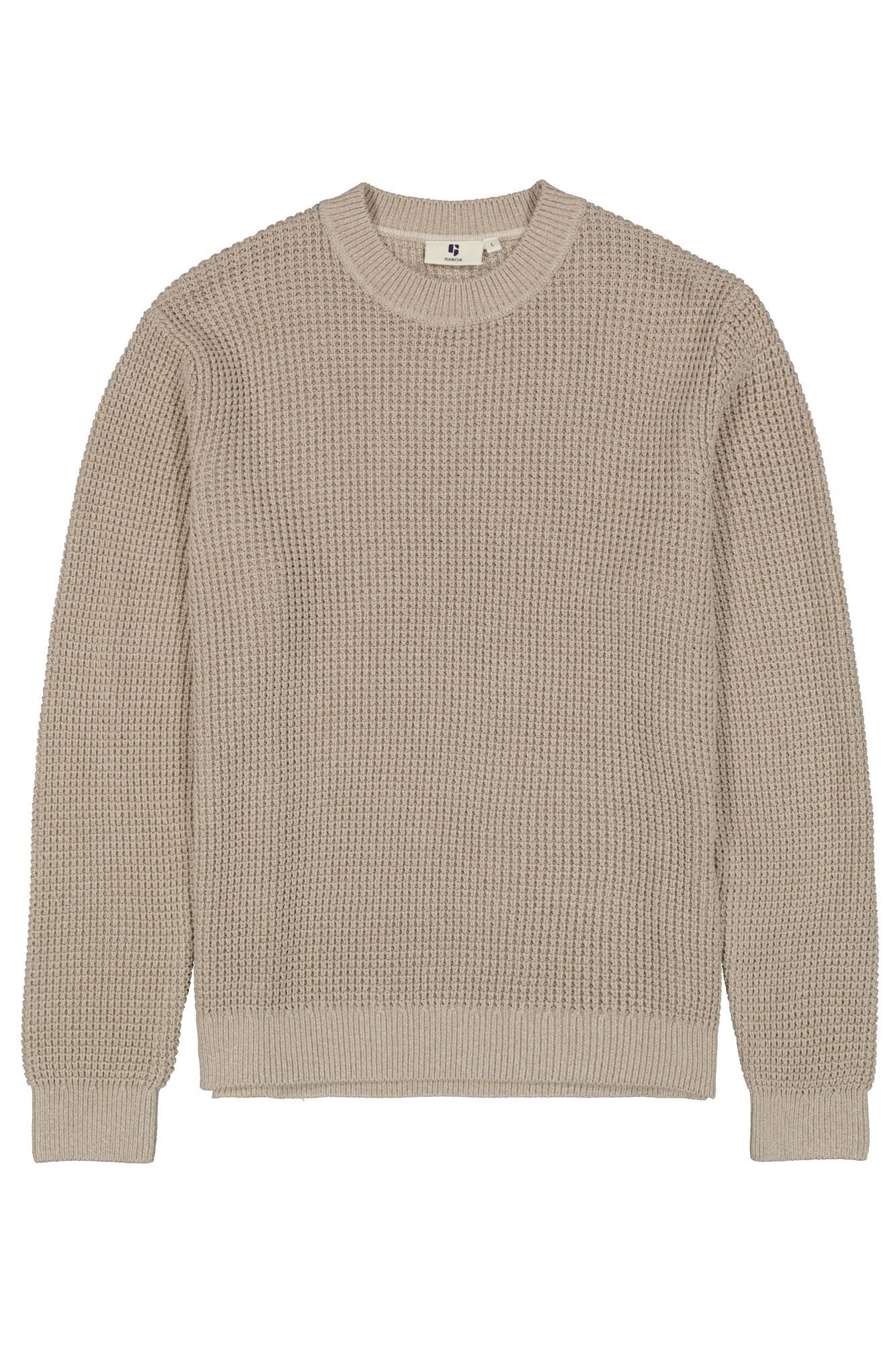 Garcia Rundhalspullover Garcia Herren Pullover Waffelstrick – Taupe (1-tlg)