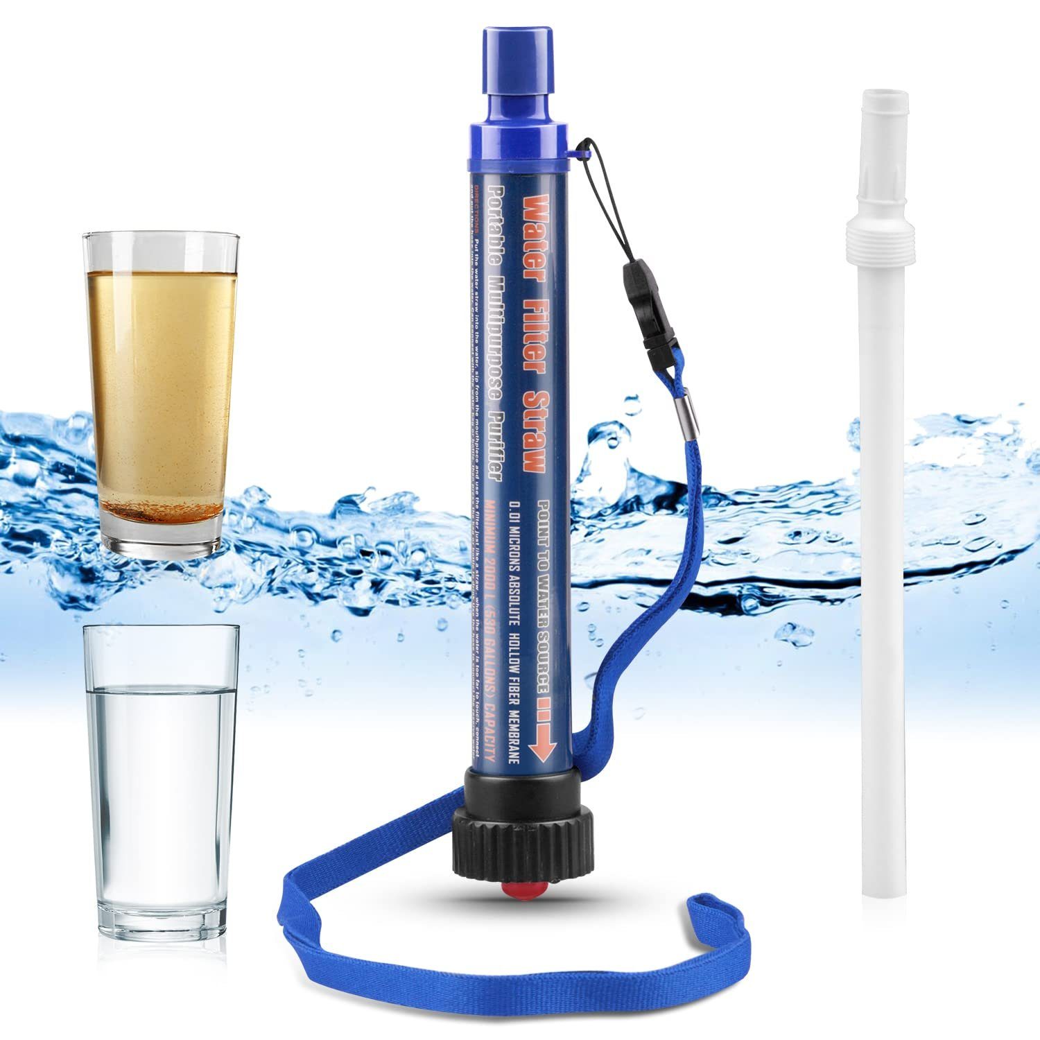 Blau Wasseraufbereiter,Survivalausrüstung, Wasserfilter Bakterien aller und Wasserfilter Camping XDeer abtötet,geeignet für Outdoor,2000L Wandern Keime 99,99%