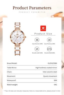 Tidy Quarzuhr Olevs 5589 Quarz Frauen Uhr Keramik Uhren Luxus elegante Damen Armband, Ideal zum Schenken