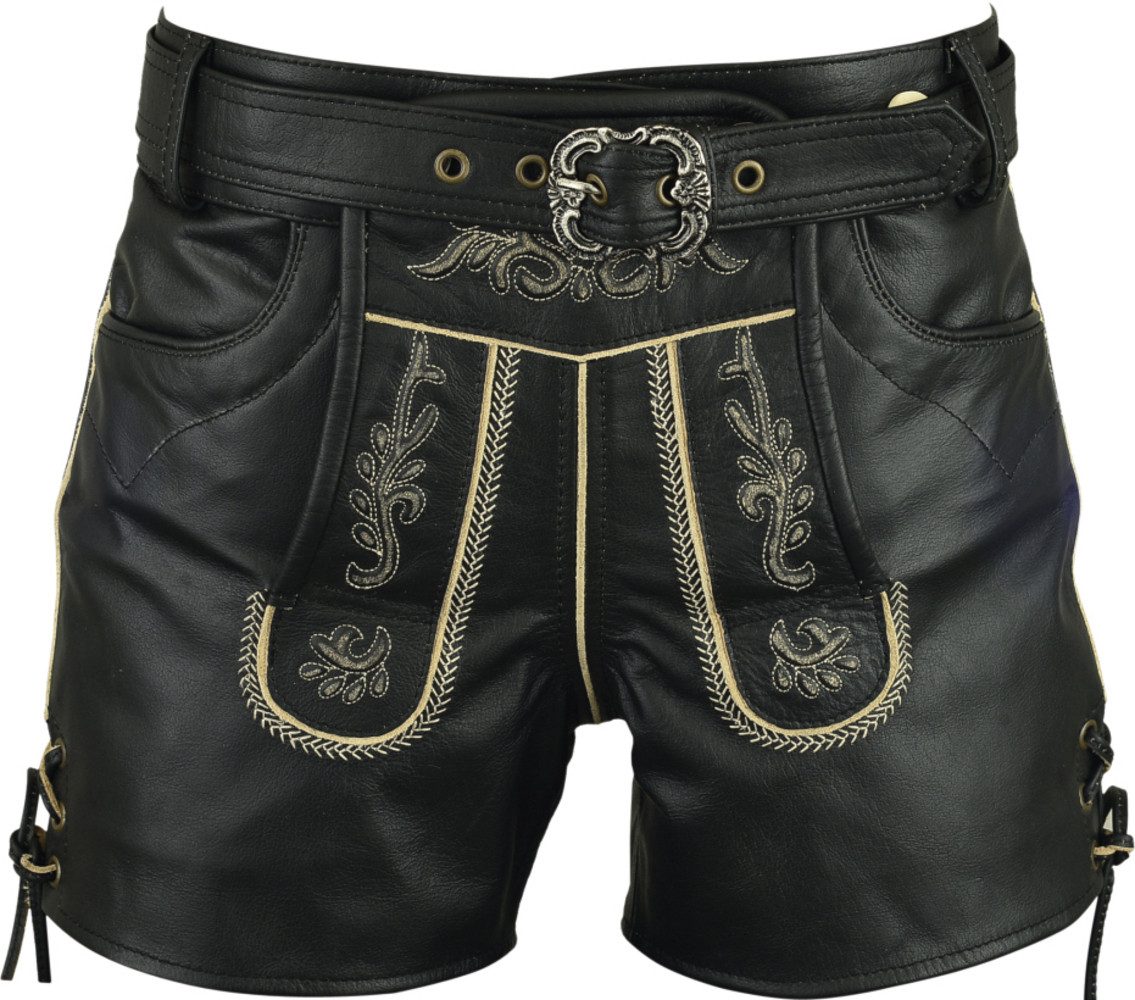 Fuente Leather Wears Trachtenlederhose kurz Damen Schwarz Glattleder