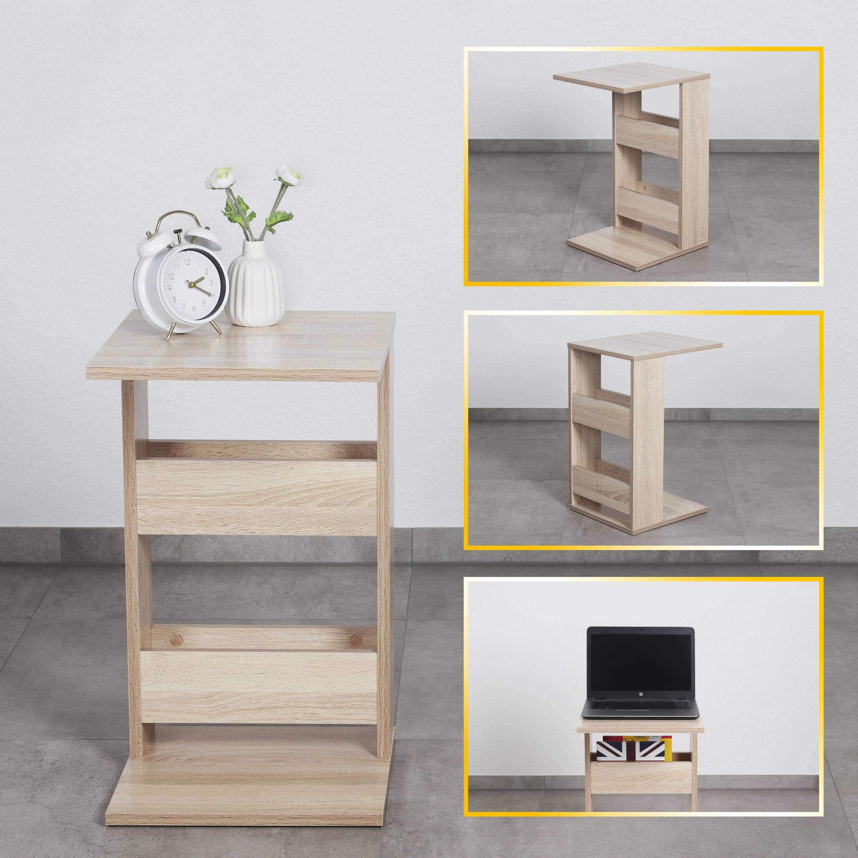 RICOO Beistelltisch WM042-ES (1-St), Sofatisch mit Stauraum Ablage Wohnzimmer Tisch Nachttisch Kaffeetisch