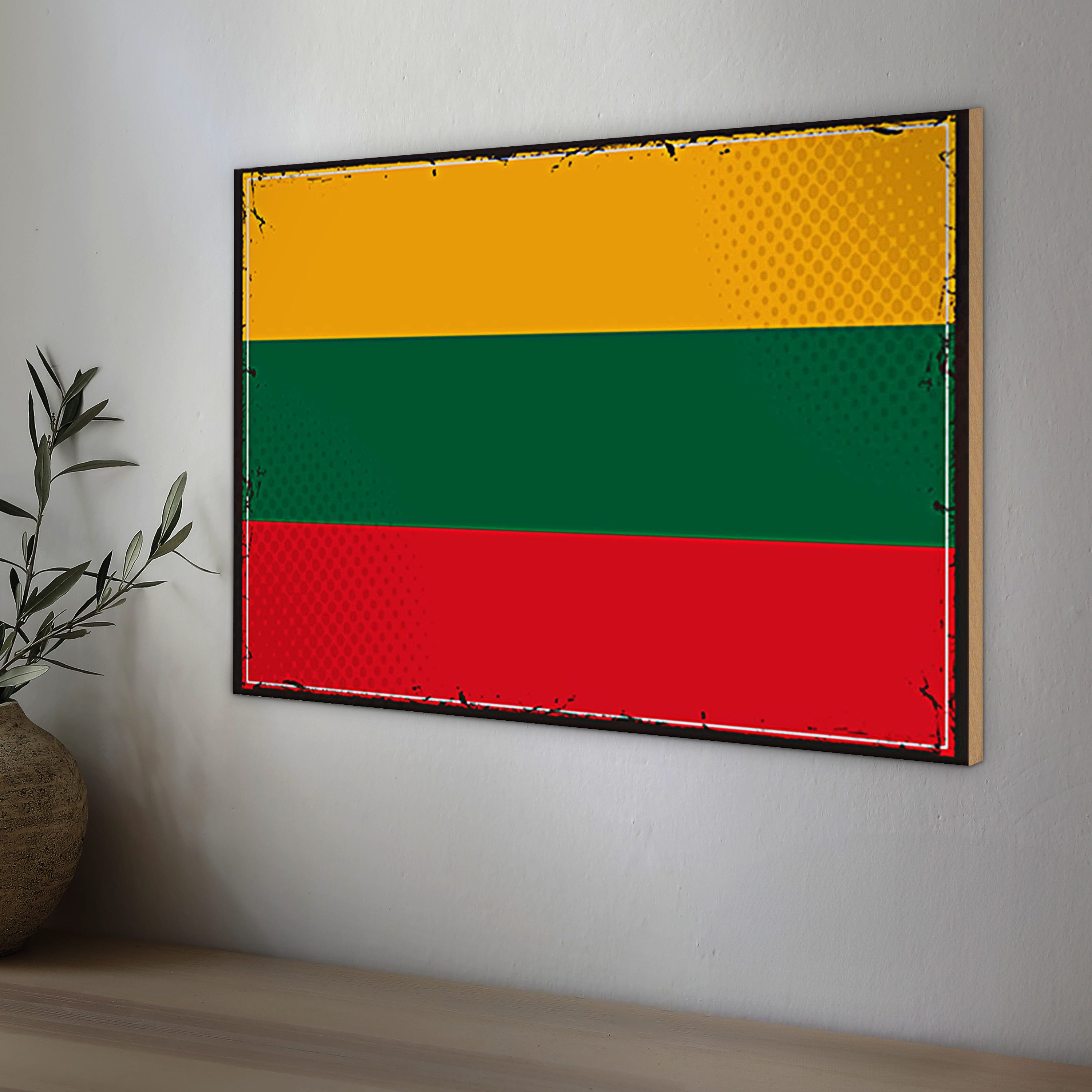 Roomando Holzbild Holzschild Flagge Litauen 30x20cm Retro Flag of Lithuania