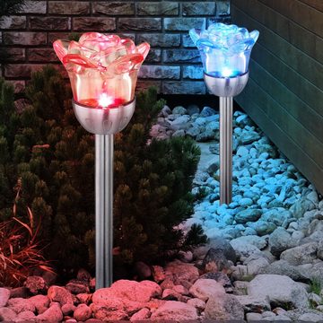 etc-shop LED Solarleuchte, LED-Leuchtmittel fest verbaut, 4er Set RGB LED Blumen Solar Rosen Leuchten Erdspieß