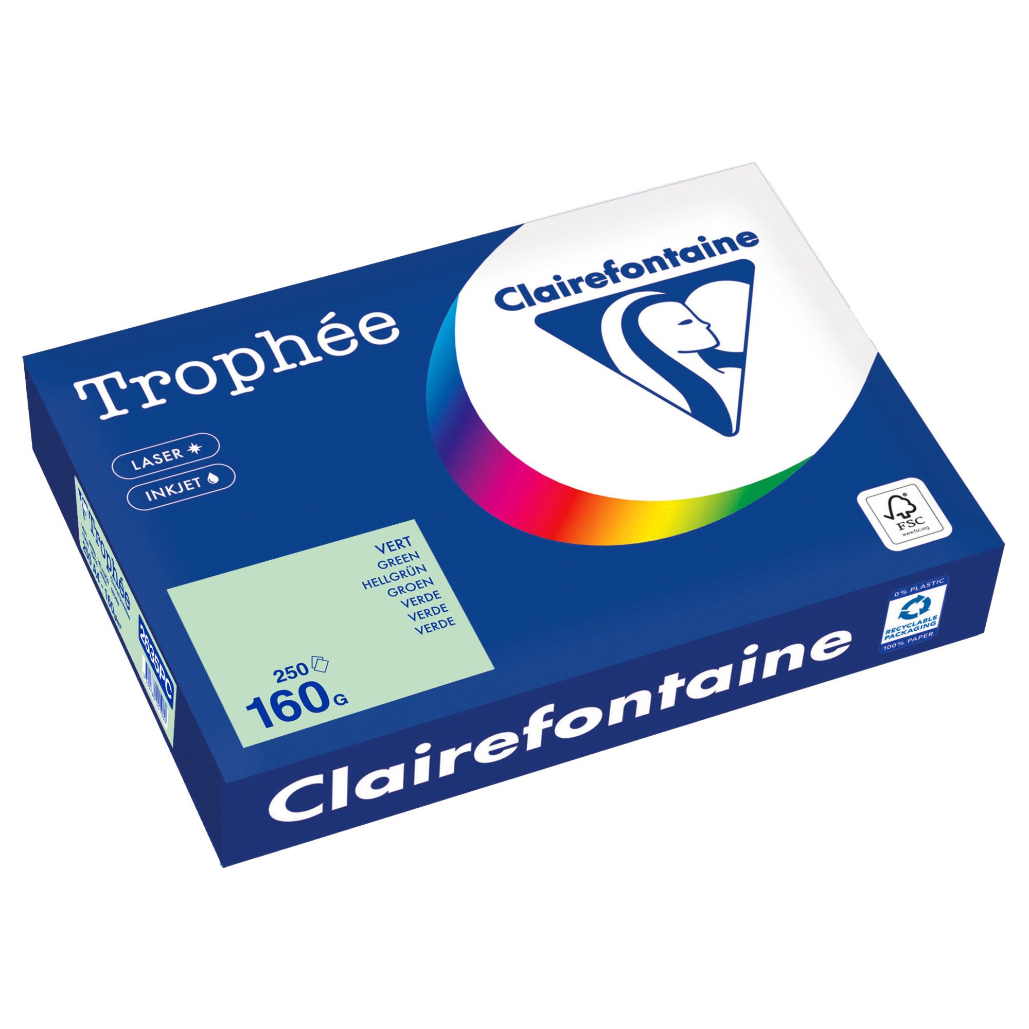 CLAIREFONTAINE Kopierpapier Kopierpapier 2635PC A4 160g hellgrün 250 Blatt Packung mit 4 Stück