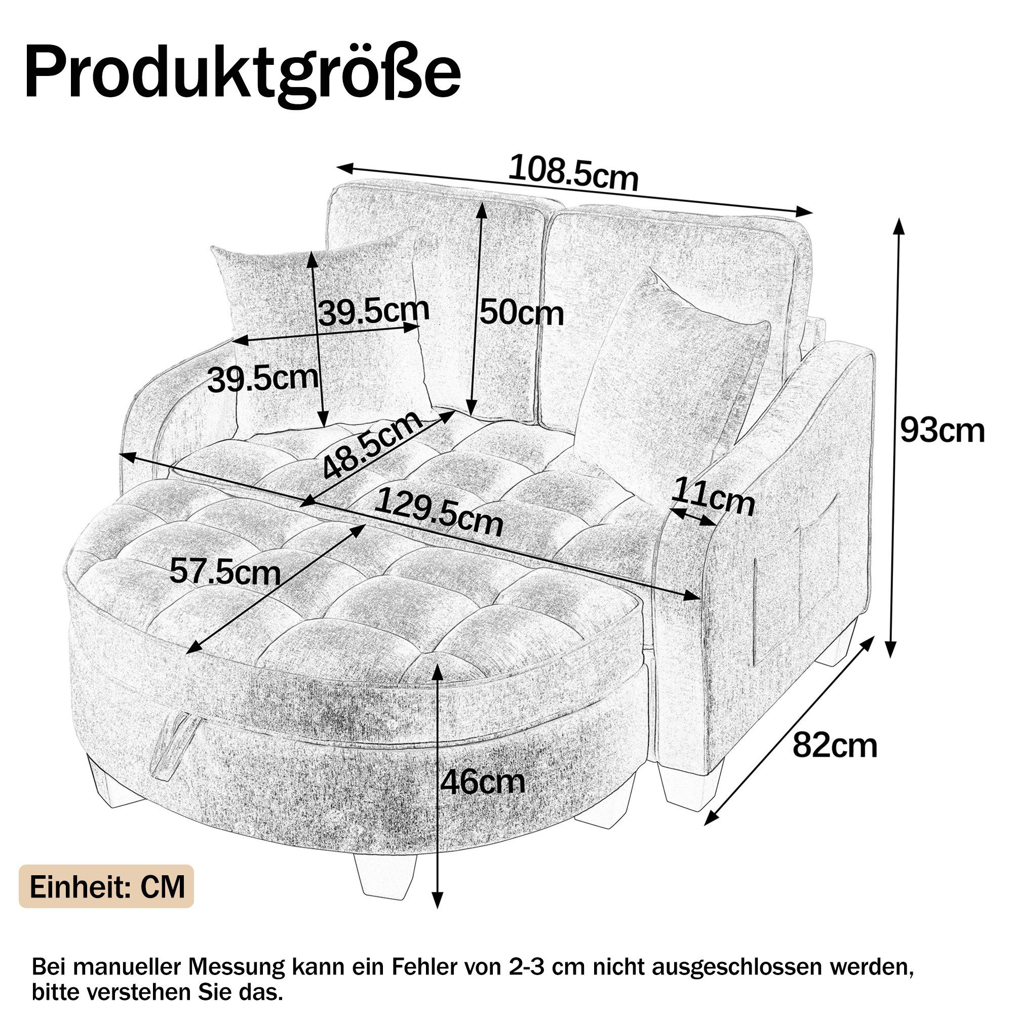 Odikalo Schlafsofa Multifunktionales Platzsparend 3-in-1 Sofa-Bett Aufbewahrungs-Hocker, mit Schlaffunktion und Stauraum, 3-in-1-Sofa mit Liegefunktion – Bild 5 von 5