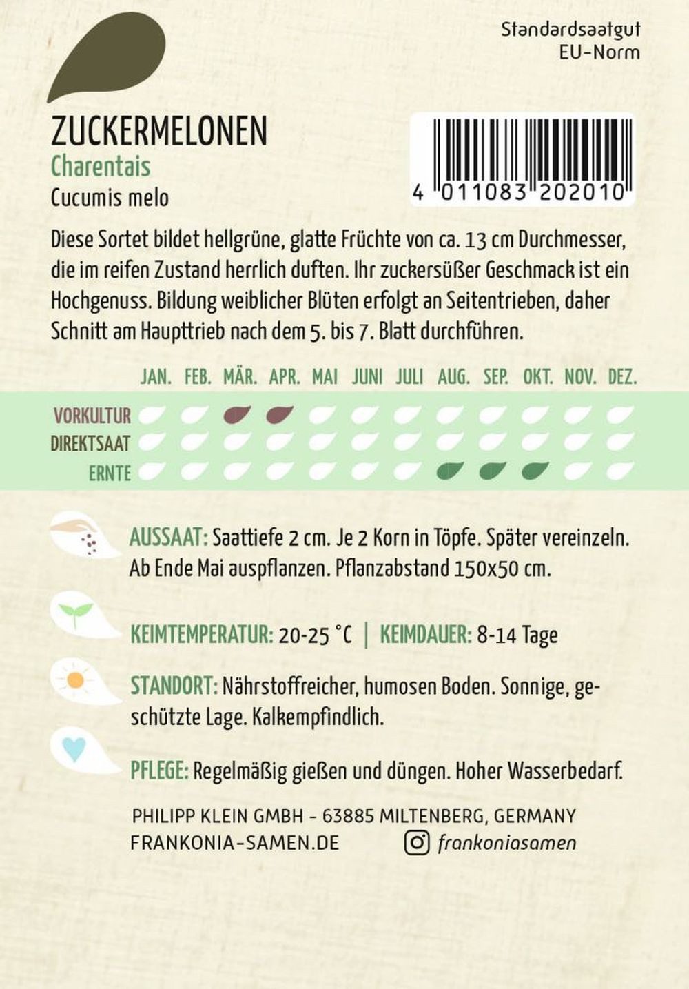 FRANKONIA Gemüsesamen Zuckermelone, Charentais - Melonen-Samen Saatgut Samen, Cucumis meo – Bild 2 von 2