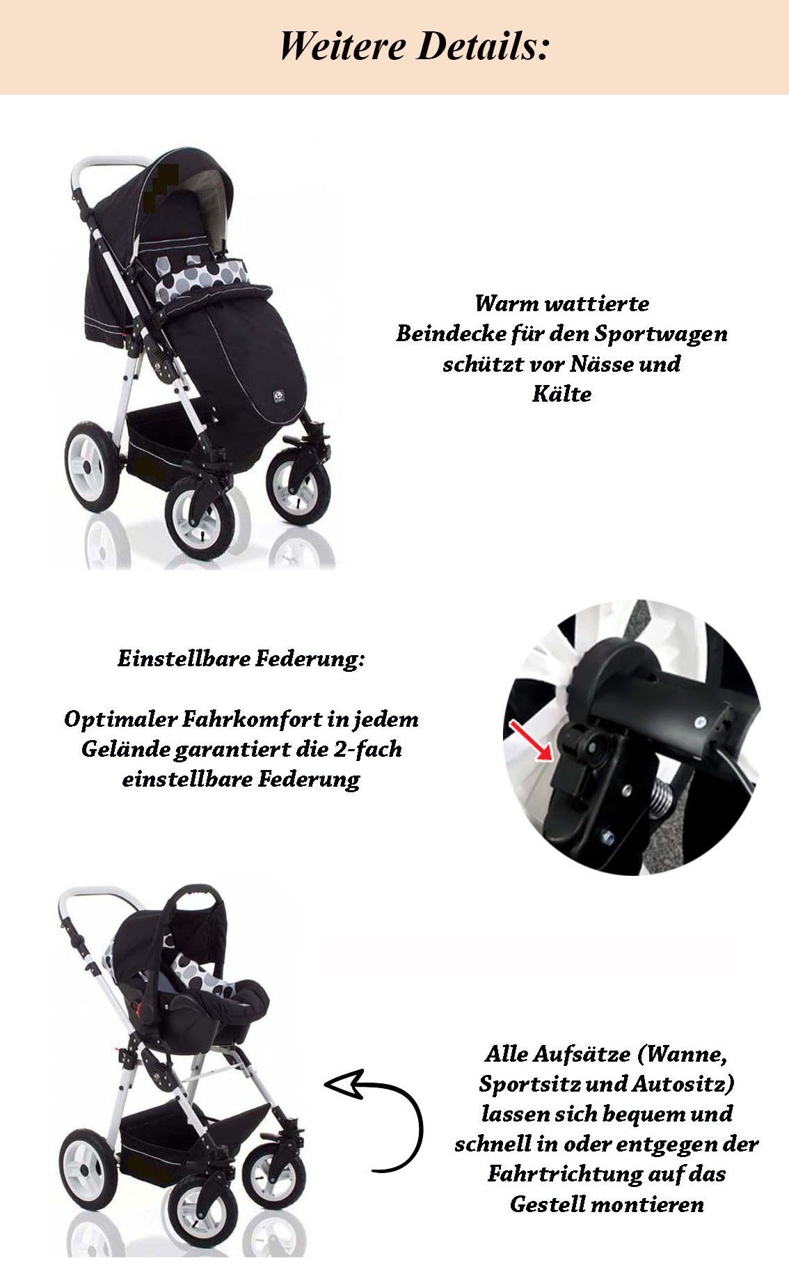 3 bis - Teile in Geburt Jahre in 1 16 16 4 Schwarz-Creme babies-on-wheels - inkl. City Kombi-Kinderwagen von Farben Autositz Star