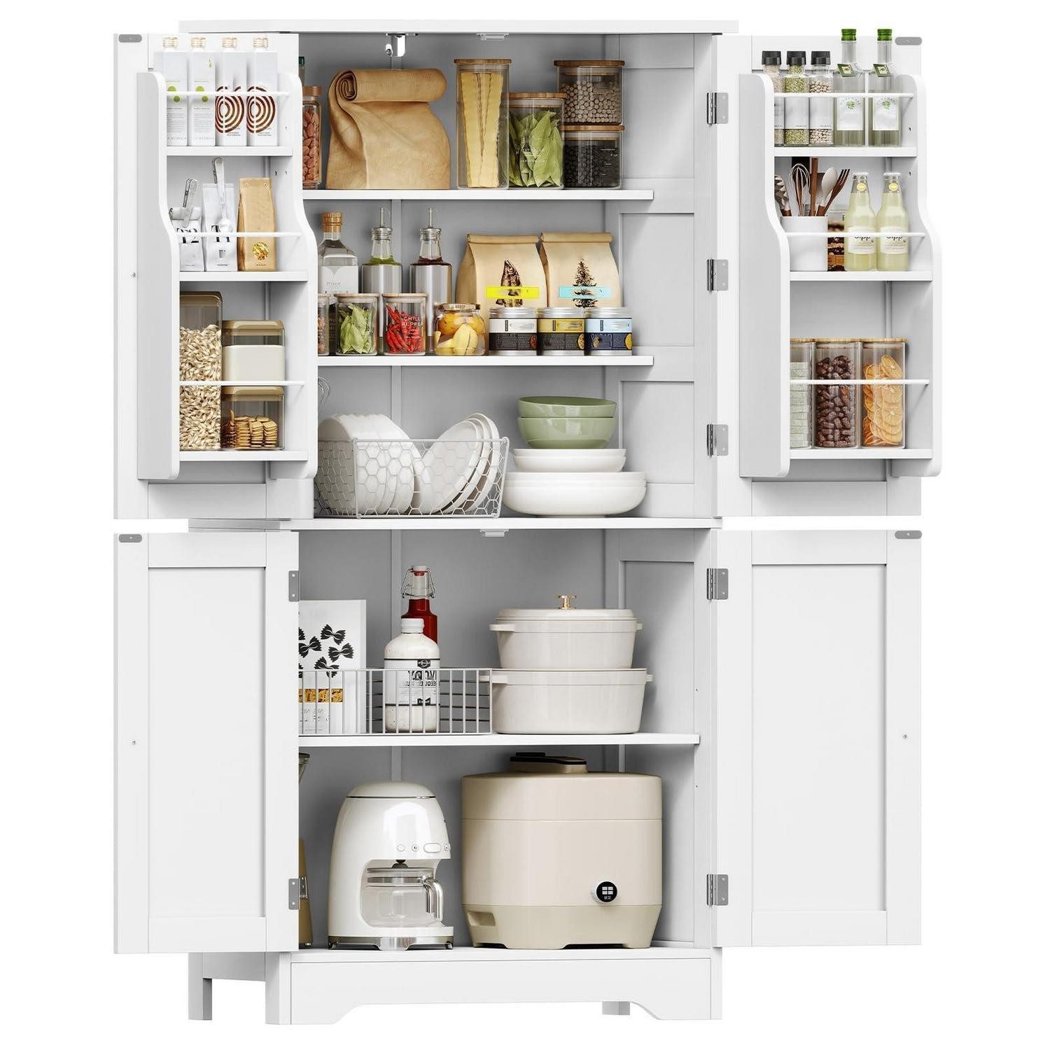LuxusKollektion Hochschrank Küchenschrank Vorratsschrank 4 Türen 6 Einlegeböden Weiß 130 X 60 X 30