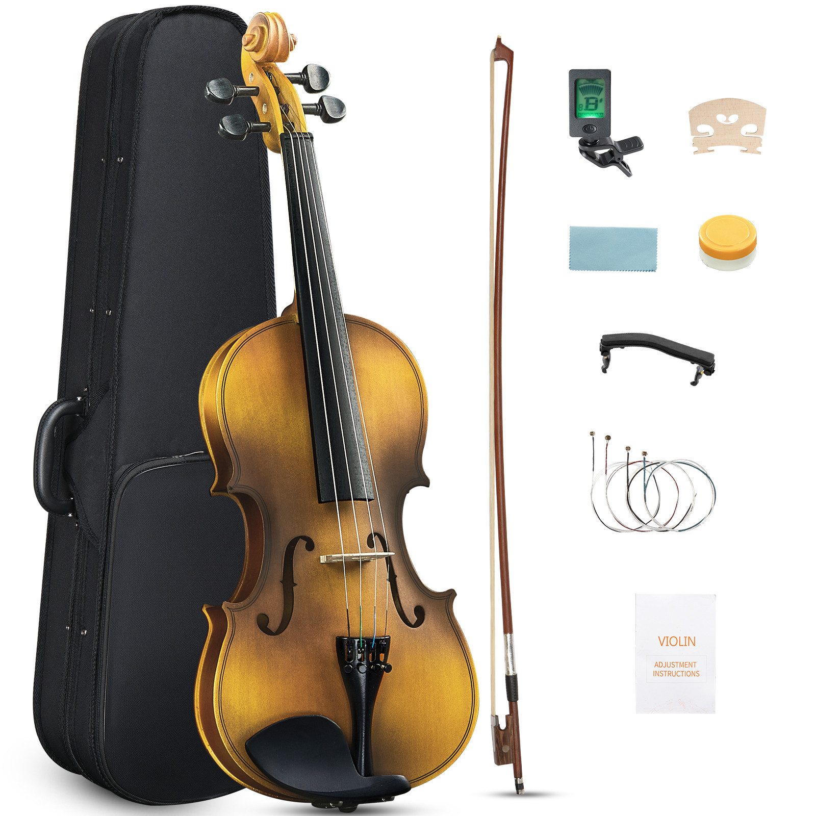 LALAHO Violine Geige 4/4 Violinenset 4/4 Komplettset mit Zubehör für Anfänger, Einsteiger/Schülerinstrument, inkl. Bogen, Koffer, Kolophonium