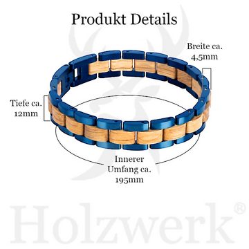 Holzwerk Edelstahlarmband CHIEMSEE Damen und Herren Holz Armband, Gliederarmband, blau, beige