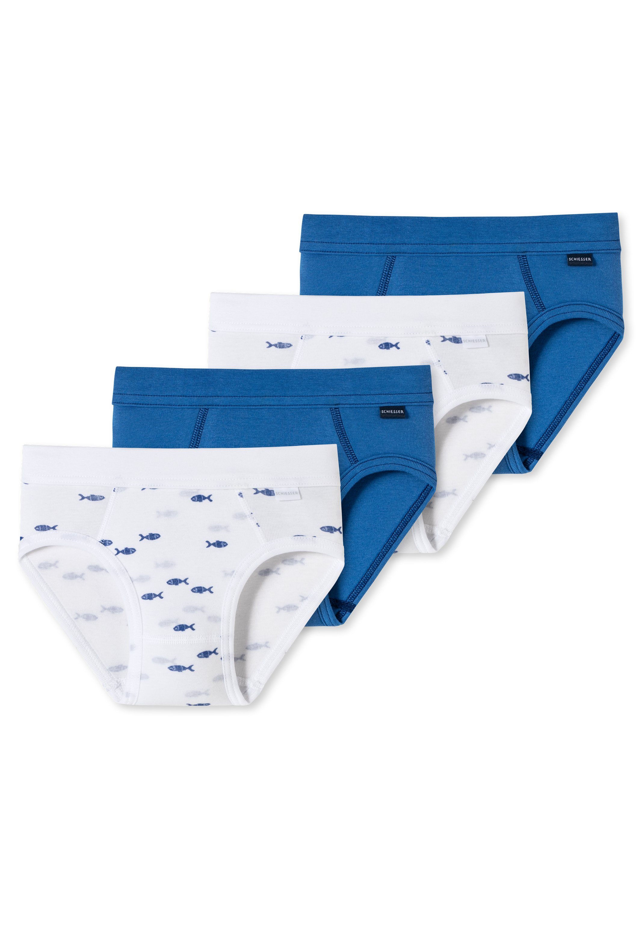 Slip Eingriff - Pack Organic Cotton 901 4er Baumwolle Slip Schiesser Blau Feinripp (FS23) Unterhose - Weiß - (Spar-Set, Passform Ohne - Kids Extra-bequeme Boys 4-St) / /