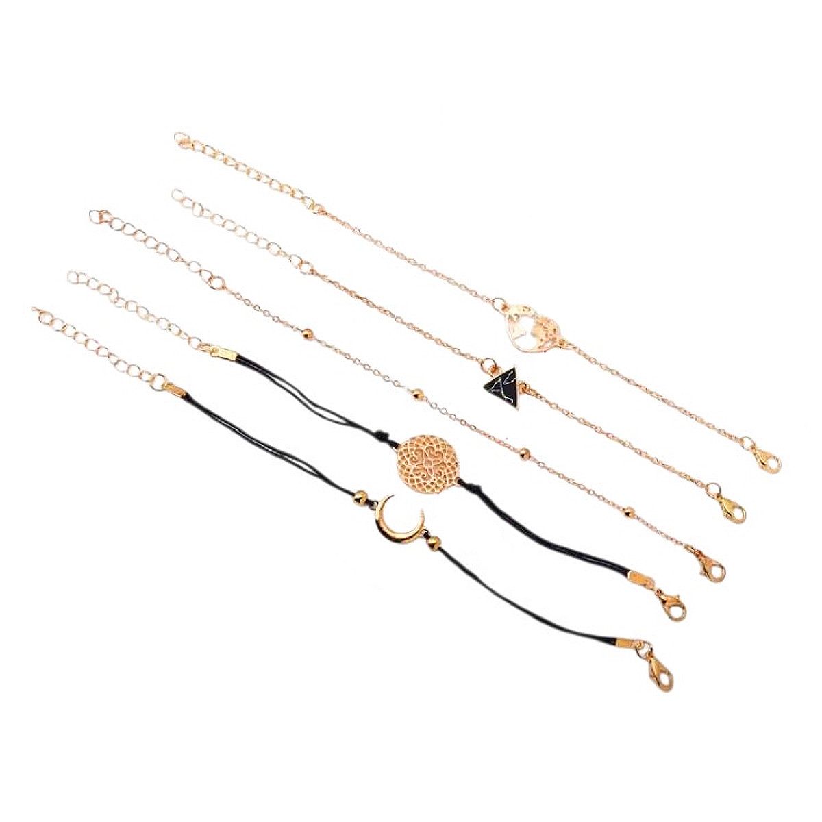 KARMA Armband Set Armband Set Damen Boho schwarz Gold Damenarmband Schmuckset (5er Set Armbänder, 5-tlg., Modeschmuck für Frauen – Geschenkidee), Trendiges Armkettchen Set