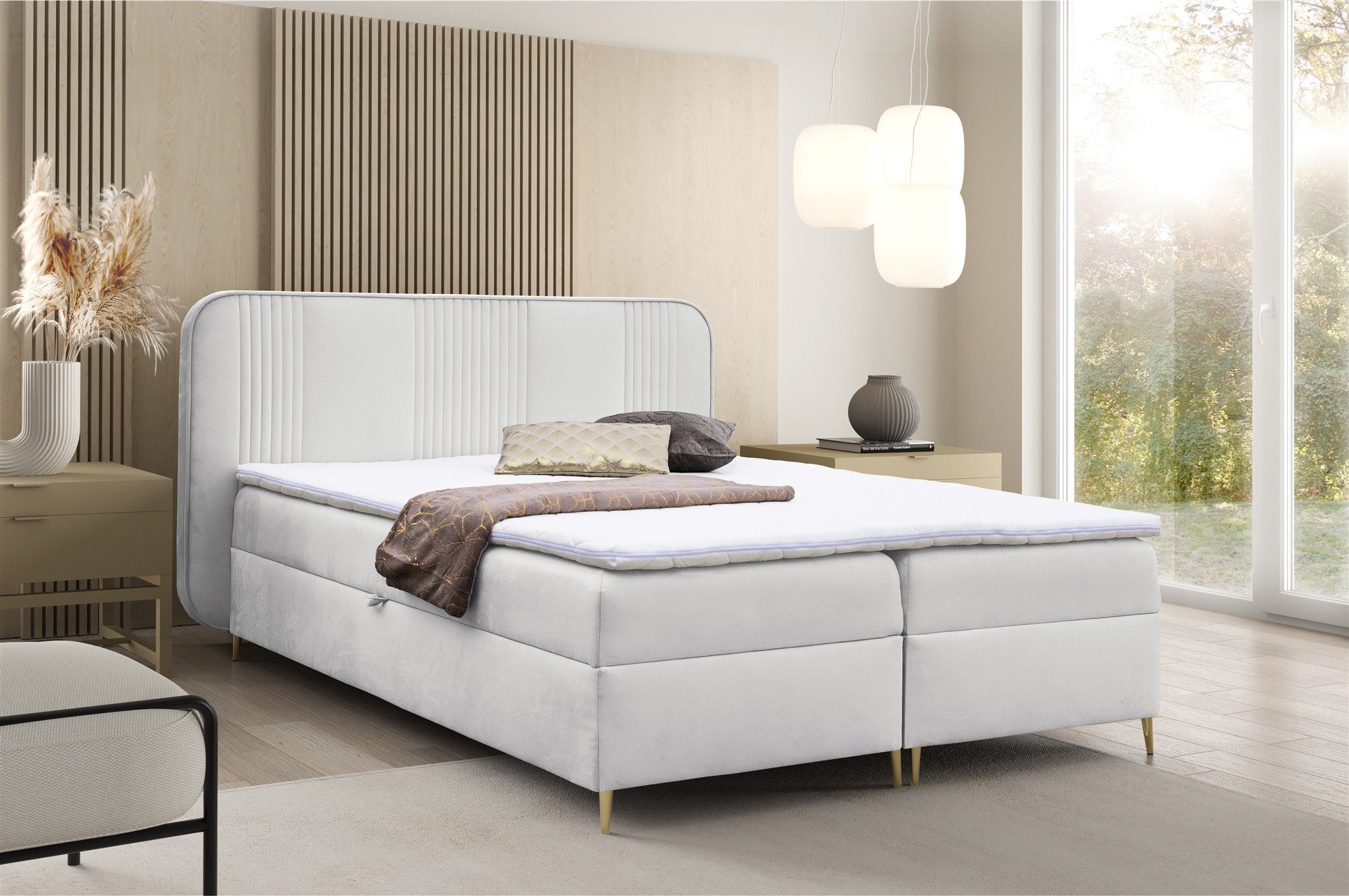Fun Möbel Boxbett Bett Schlafzimmerbett AVERY Überlänge in Veloursstoff Magic Velvet (mit Bonellfederkernmatratzen, mit Bettkästen und Topper, gepolstertes Kopfteil), auch mit Viscoschaum-Topper und Taschenfederkernmatratzen erhältlich