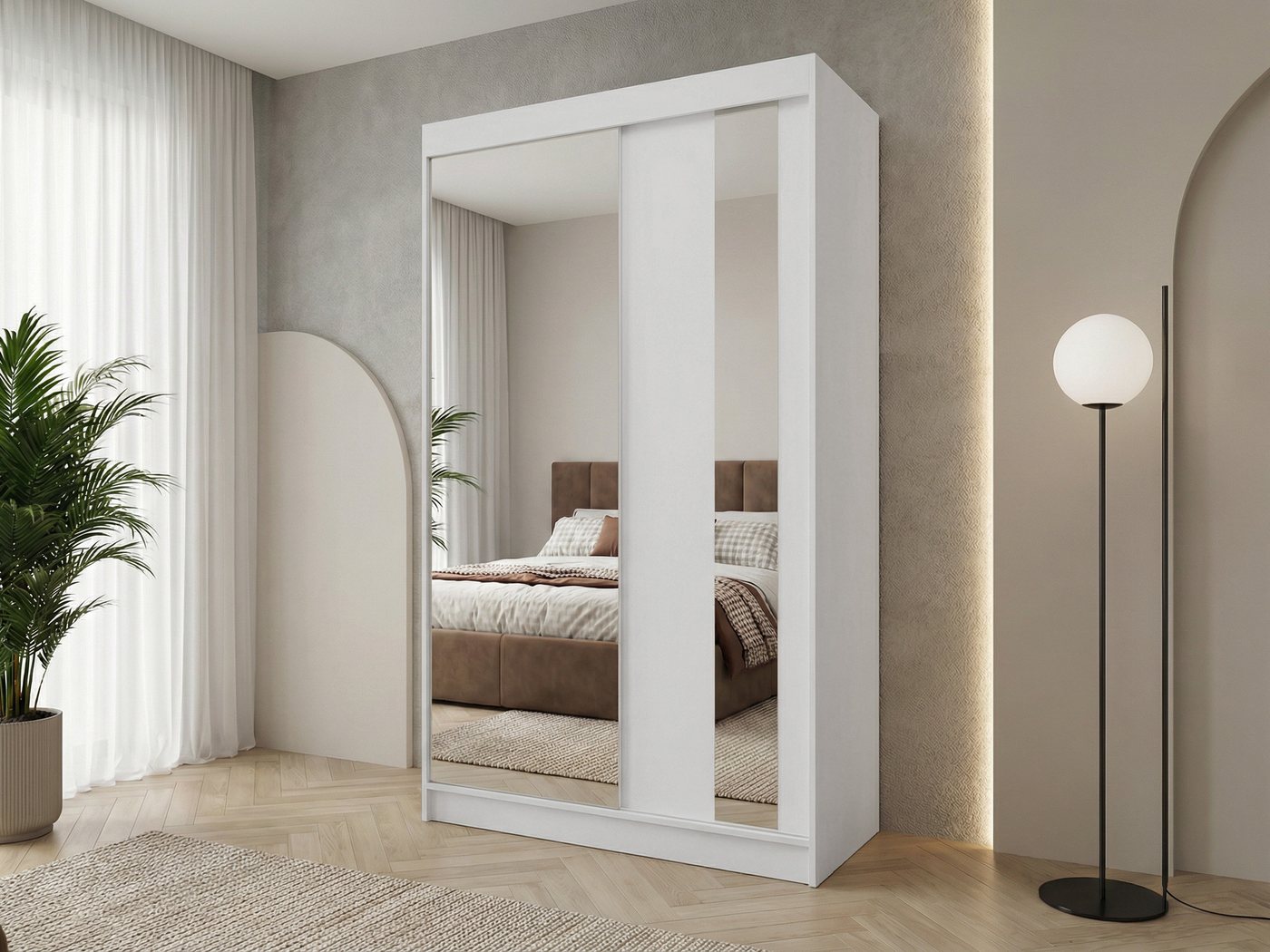 Beautysofa Schwebetürenschrank Gaja (weiß, schwarz, graphit, artisan, Kaschmir Farbe) mit Schubladen, Spiegeln und Kleiderstange