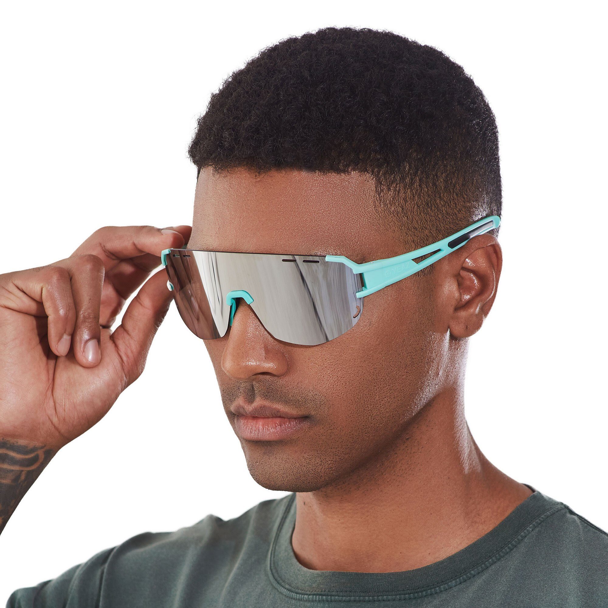YEAZ Sportbrille SUNGLOW sport-sonnenbrille weiß/blau, Sport-Sonnenbrille grün / silber