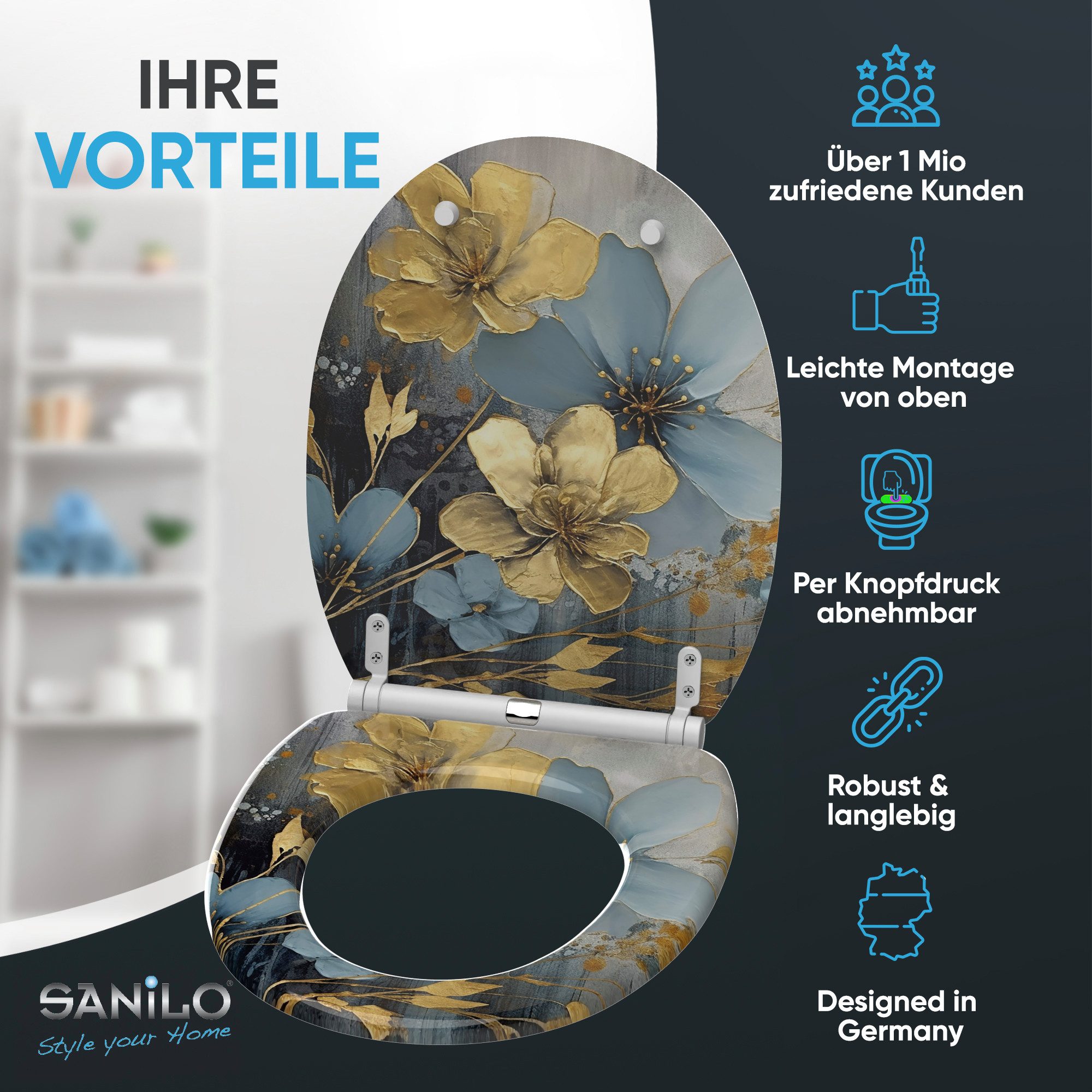 Sanilo WC-Sitz mit Absenkautomatik & Top Fix in vielen Designs, hochwertig, abnehmbar, leichte Montage von oben, mit Schraubenzieher