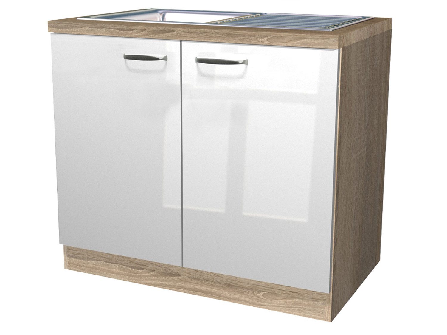 Flex-Well Spülenunterschrank Spülenunterschrank mit Arbeitsplatte & Spüle - 100 cm breit Hochglanz