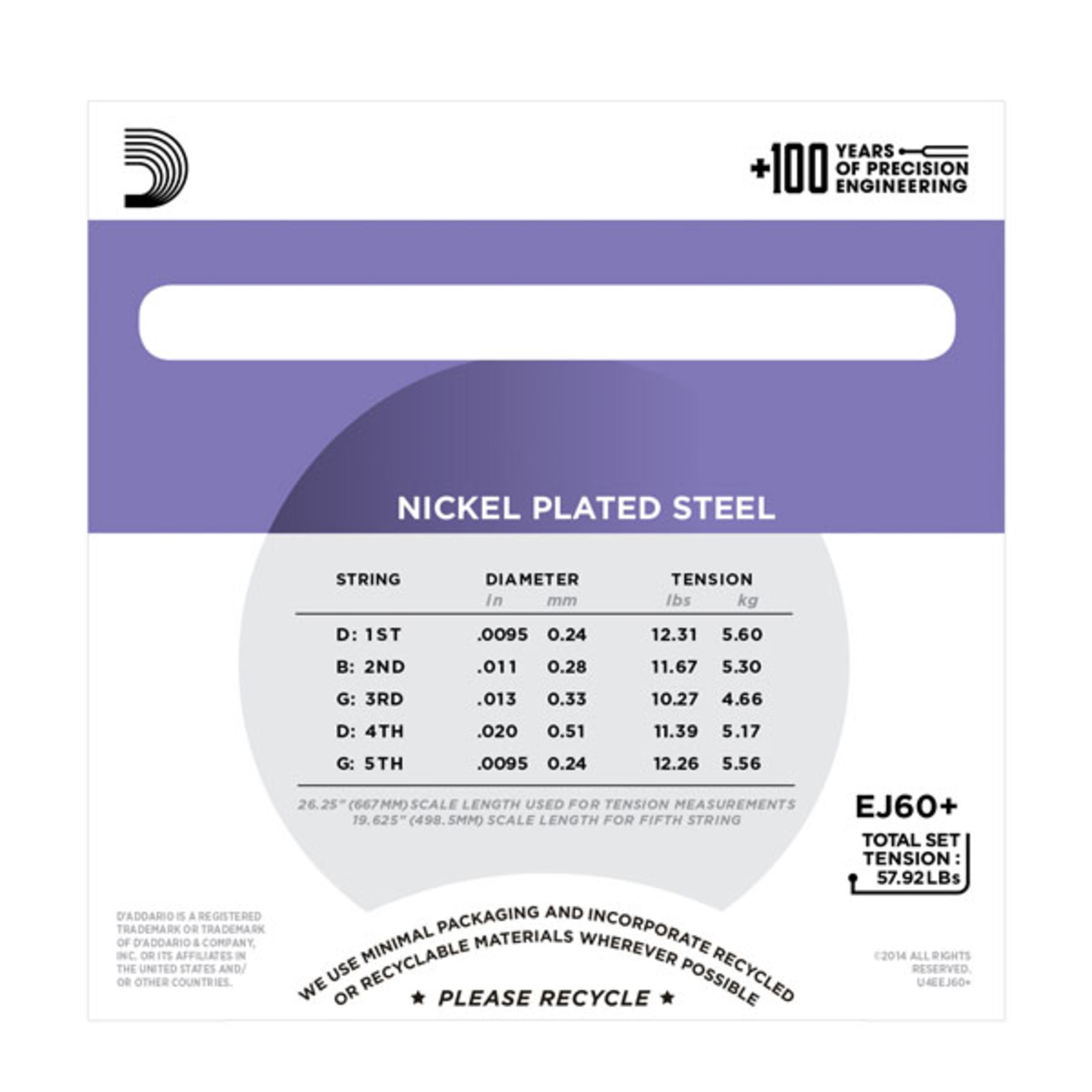 Daddario Saiten, Banjo Saiten EJ60+ 09-20 5-String Nickel Loop End - Saiten
