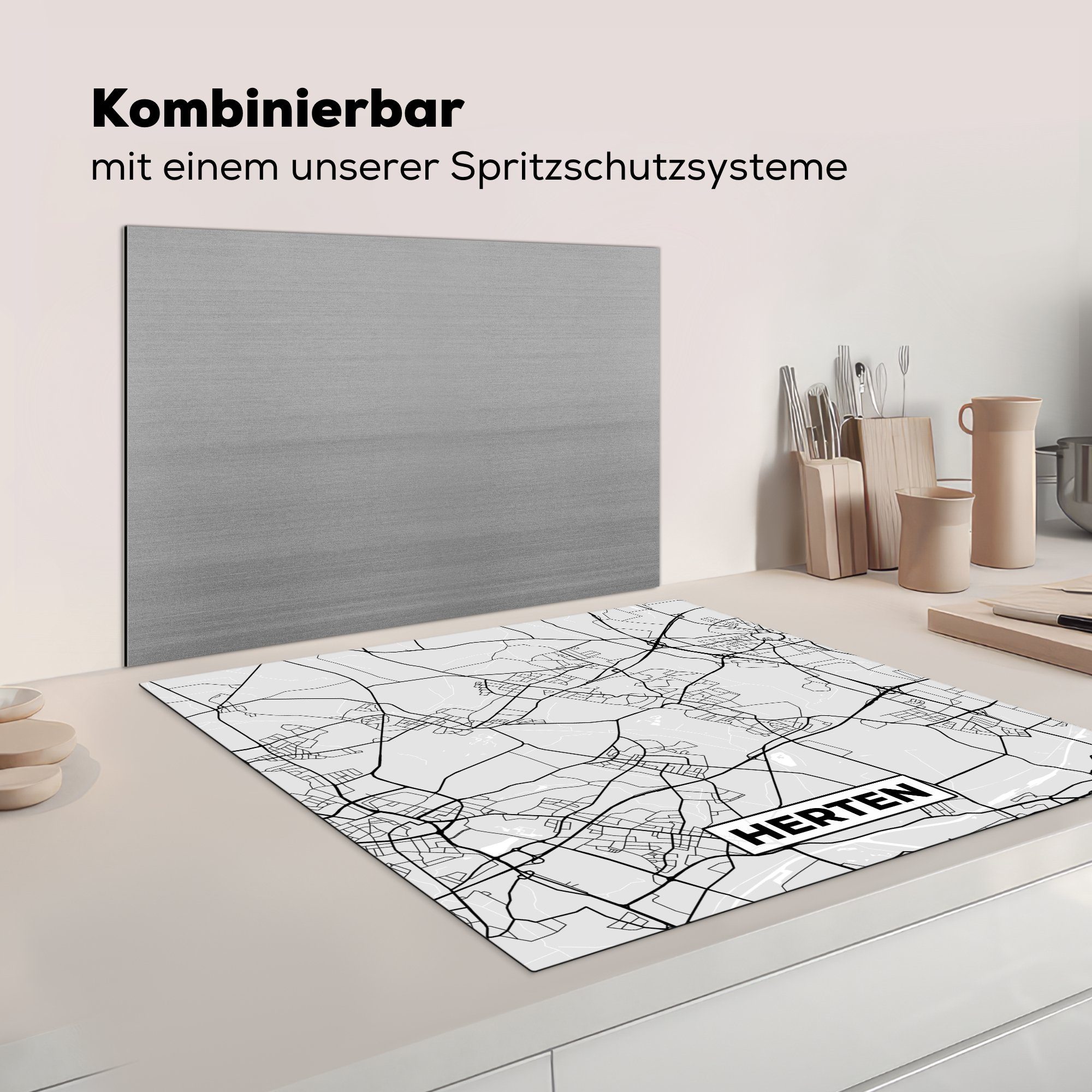 Karte, Deutschland für - Herdblende-/Abdeckplatte tlg), - 78x78 - Arbeitsplatte Stadtplan Vinyl, Ceranfeldabdeckung, cm, Hirsch (1 - küche Karte MuchoWow