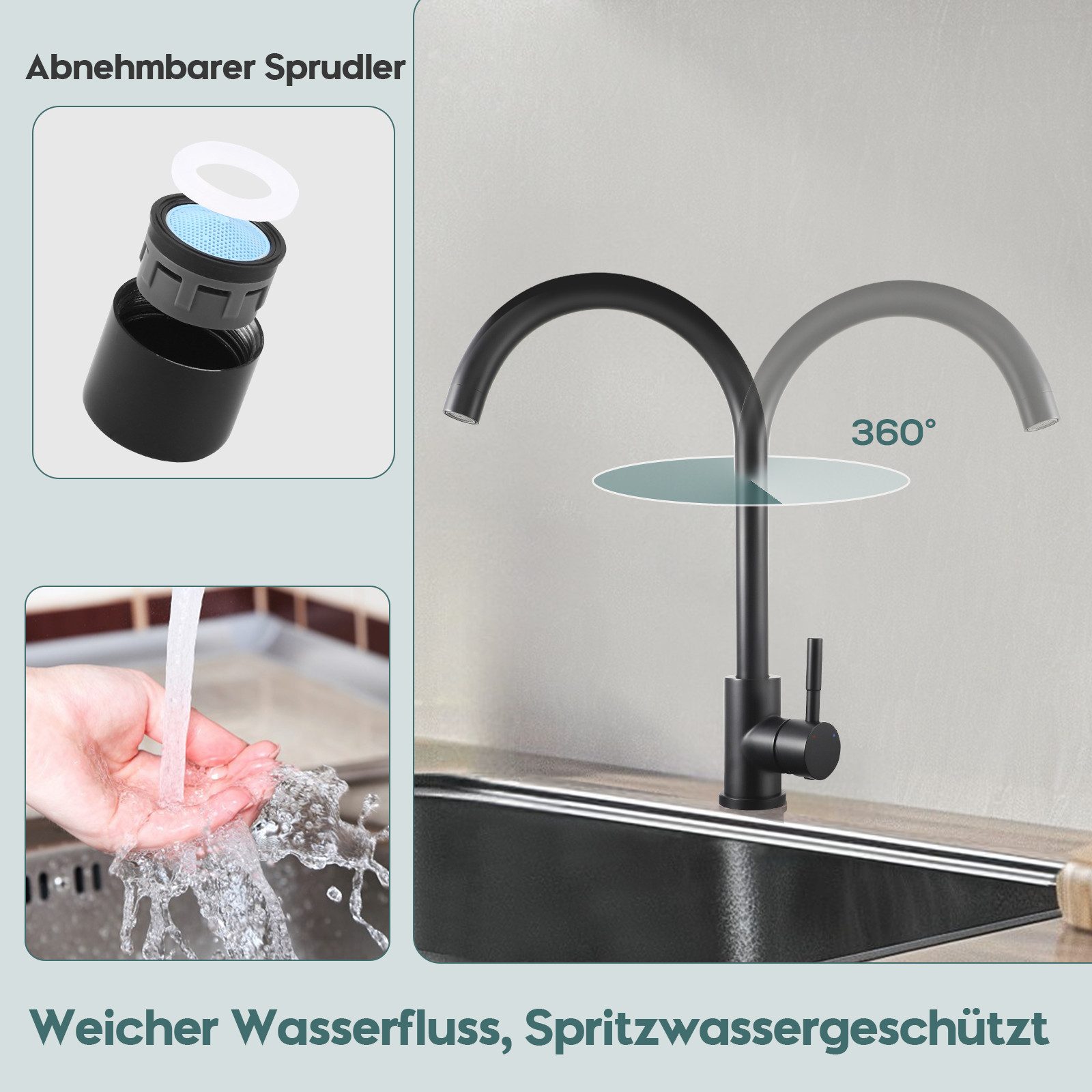 WOOHSE Spültischarmatur Küchenarmatur aus Edelstahl, 360° günstig online kaufen