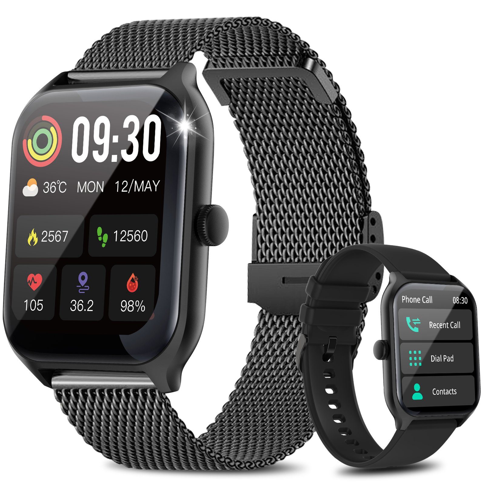 Yuede Smartwatch,Neueste 1,96-Zoll-Fitness-Smartwatch für Damen Herren Smartwatch (Bluetooth 5.2 Anruffunktion, Uhr mit Schrittzähler, Pulsuhr, Blutdruckmessung und Sauerstofffunktion( SpO2) , Zoll), IP67 Wasserdichte Sportuhr mit 100 Trainingsmodi, 7 Tage Akkulaufzeit, für Android IOS