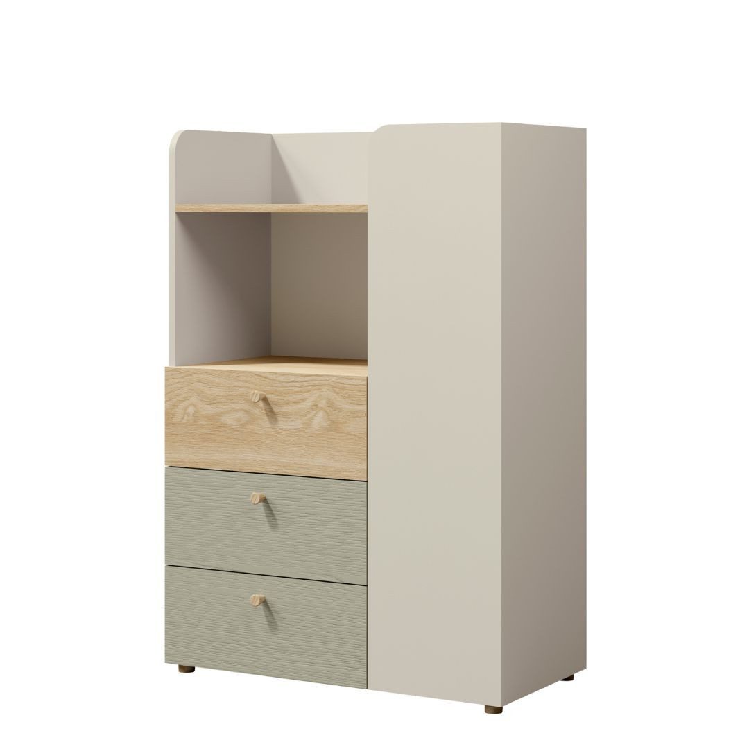 Compleo Kommode mit 3 Schubladen, Kaschmir, Hochkommode SKY (Spielzeugschrank), Spielzeugregal für Kinder, Moderne Kindermöbel fürs Kinderzimmer