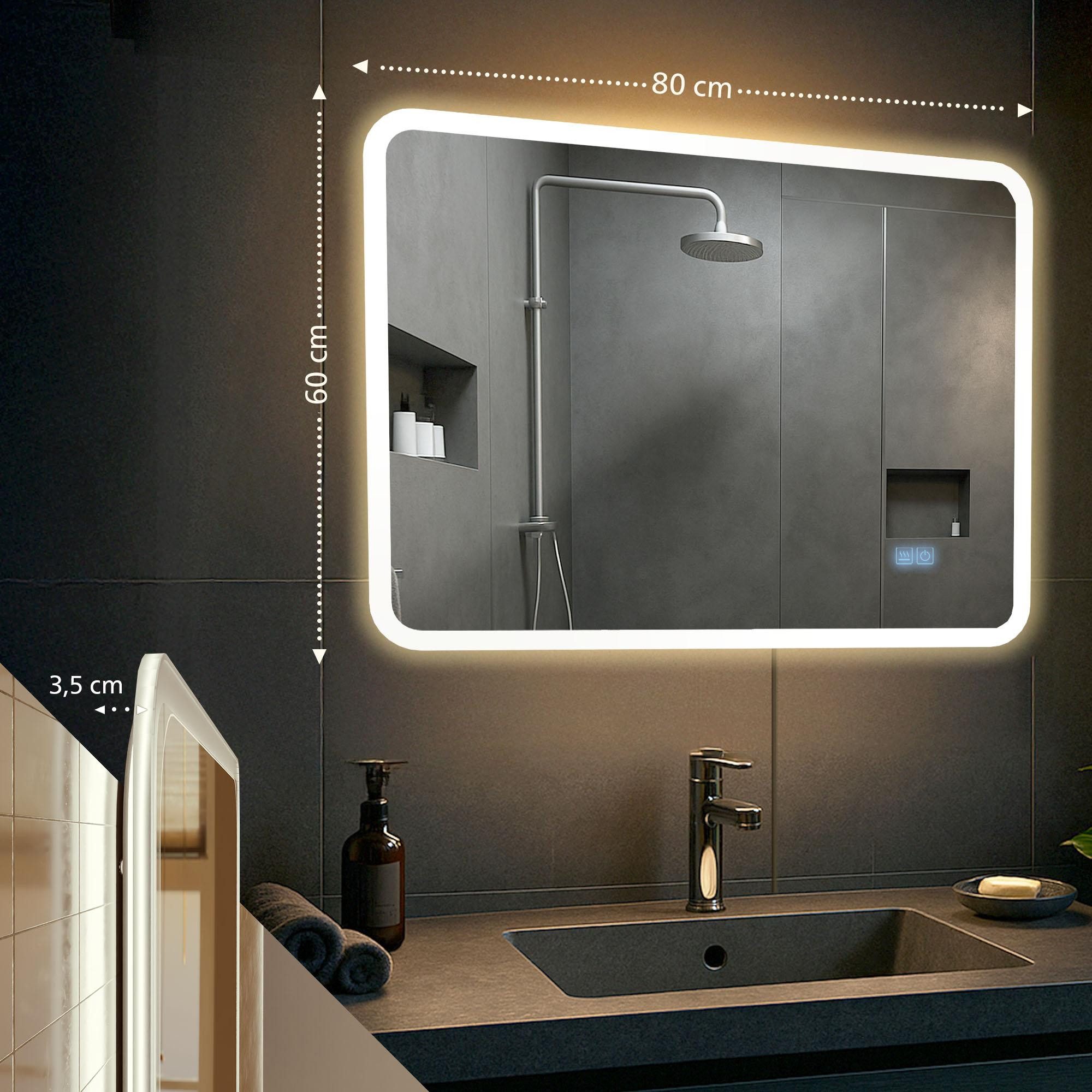CLP Wandspiegel Jericho (1er), Bluetooth-Lautsprecher, Anti-Fog, LED-Licht, IP44