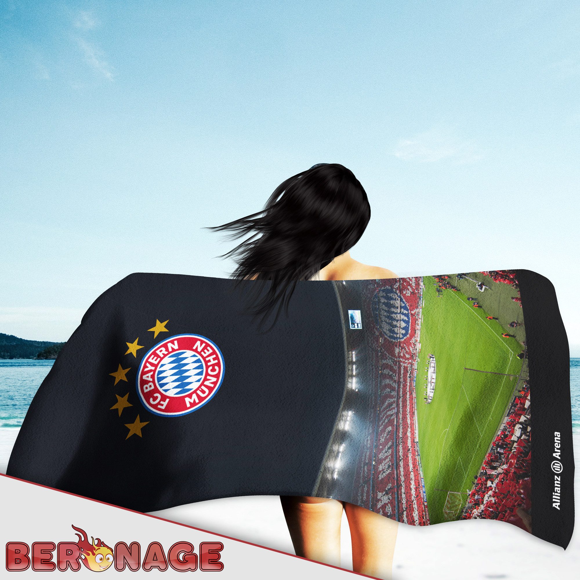 BERONAGE Strandtücher FC Bayern München Badetuch Allianz Arena 75x150 cm Strandtuch Fußball, (1-St), Frottee in Velours-Qualität