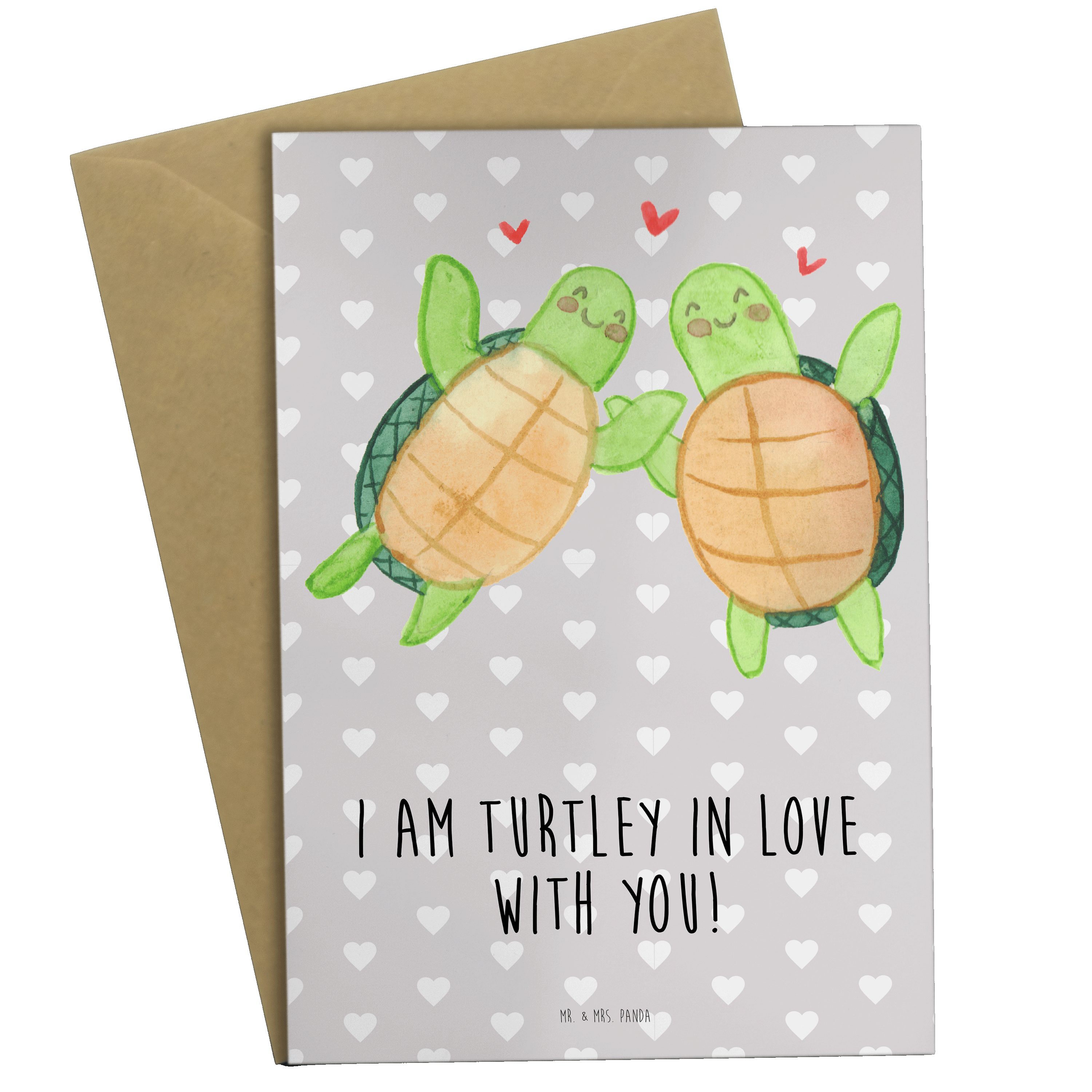 Mr. & Mrs. Panda Grußkarte Schildkröten Paar - Grau Pastell - Geschenk, für Ehemann, Hocheitstag