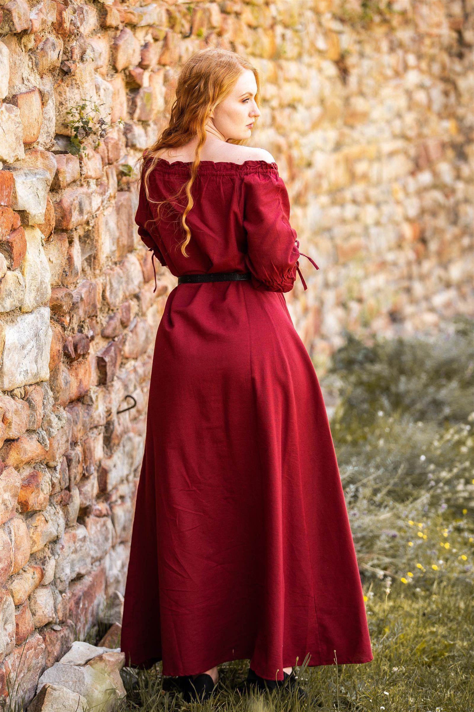 Leonardo Carbone Burgfräulein-Kostüm Bodenlanges Kleid "Melisande" mit Tunnelzug, Rüschenärmel, weiche Baumwolle