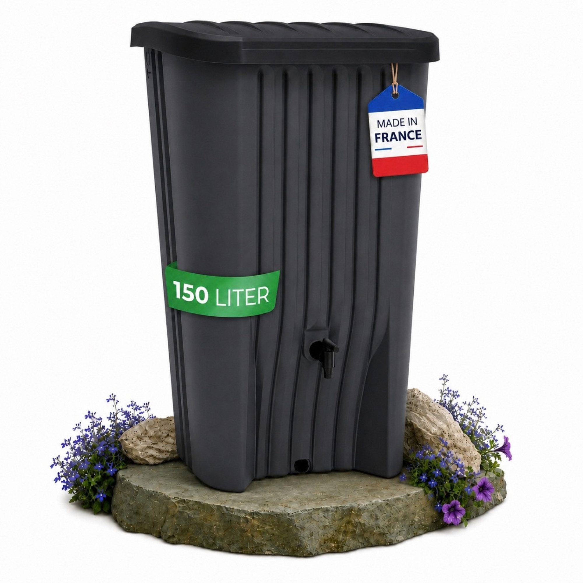 YourCasa Regentonne Cascade Regentonne 150 Liter anthrazit mit Hahn, 150 l, UV Beständig,Wetterfest,150L Fassungsvermögen
