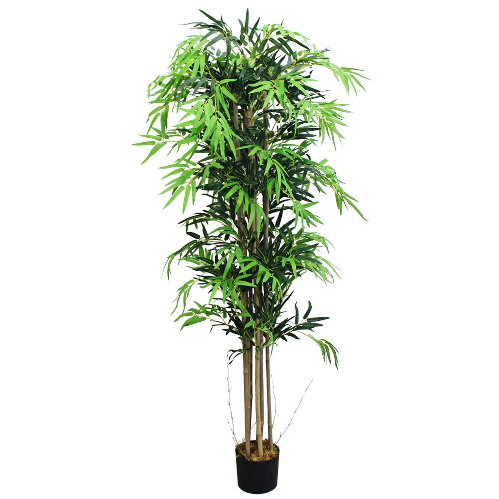 Kunstpflanze Bambus Kunstpflanze Kunstbaum Künstliche Pflanze mit Echtholz 180cm Decovego, Decovego