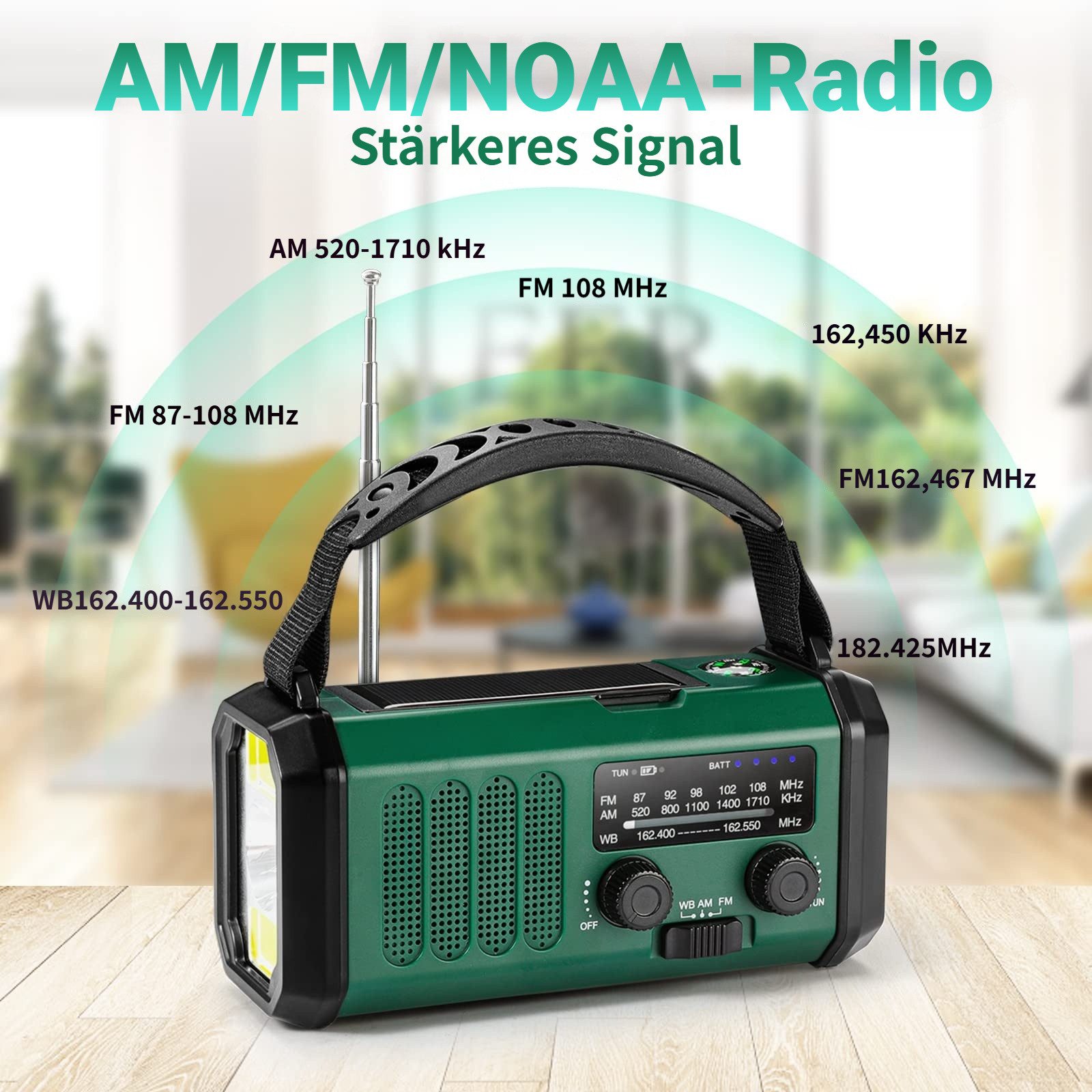 Tekoo Kurbelradio 10000mAh Notfallradio mit Powerbank Solar & LED Licht Notfallradio (AM, FM, MW, UKW, Wetterradio, 1 W, IPX6 Spritzwassergeschützt, 3-Modi-Taschenlampe, Notfall-Wetterradio)