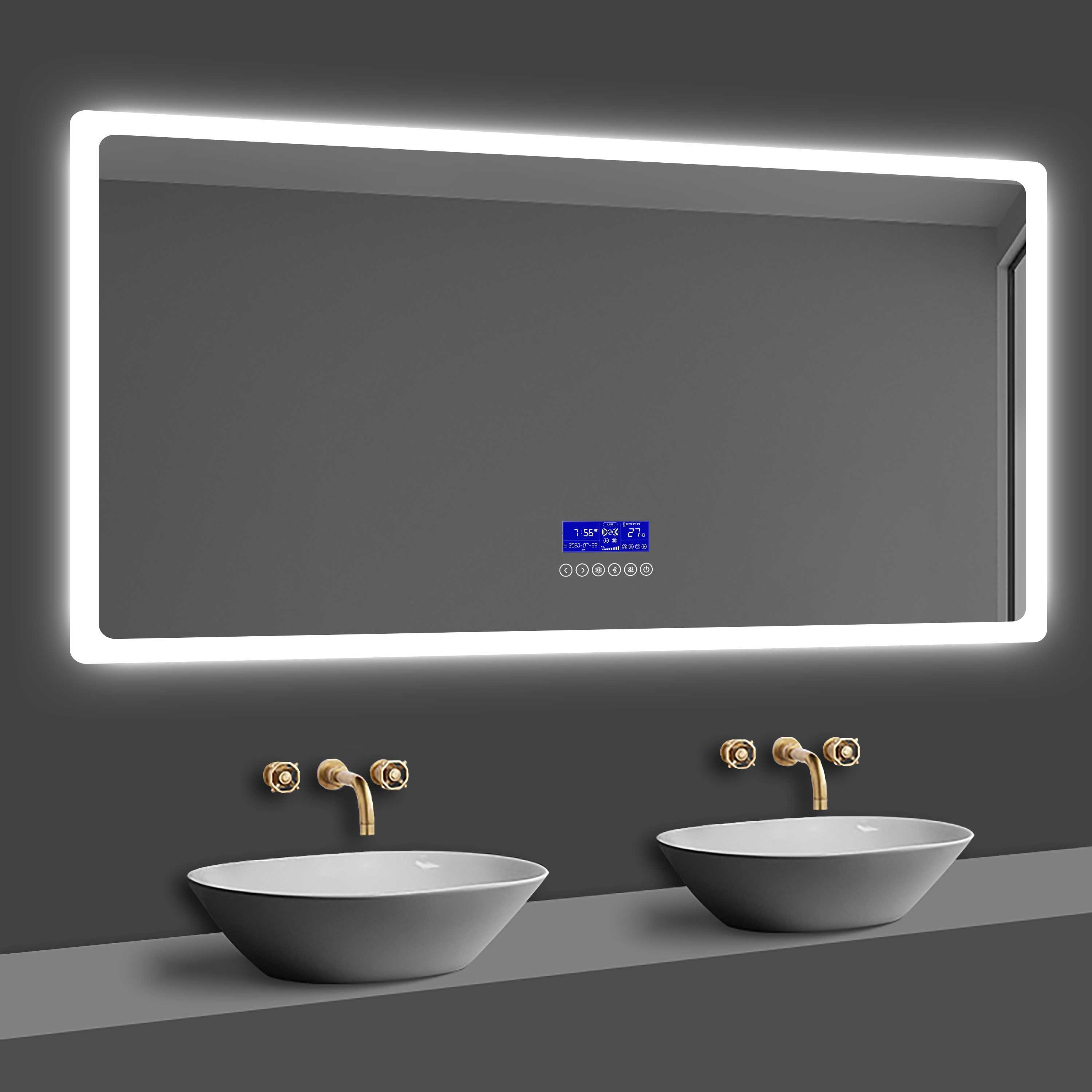duschspa Badspiegel 70-160 cm Uhr, Touch, Beschlagfrei, Kalt/Warmweiß, Bluetooth