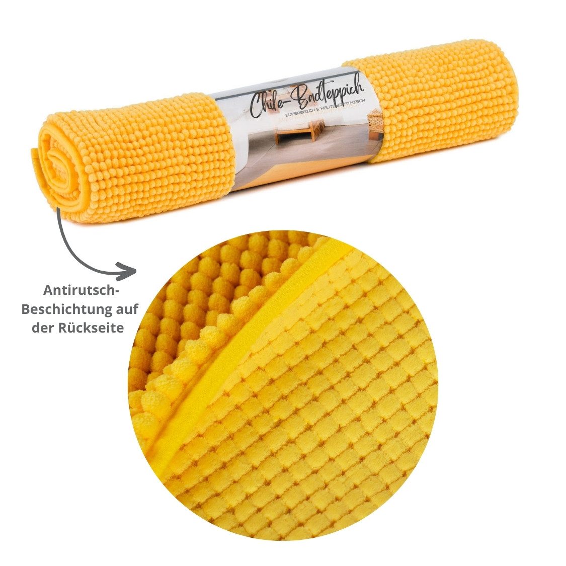 liebling Badematte, Fußbodenheizung geeignet, Polyester, rechteckig, Antirutsch-Beschichtung, sehr Saugfähig, Größe: 50x70 cm, gelb