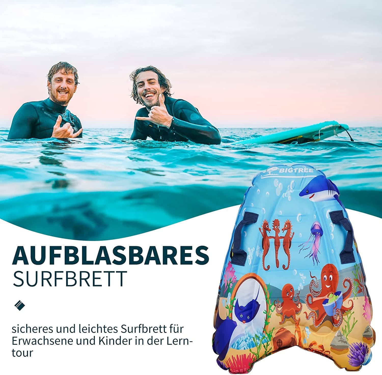 KAHOO SUP-Board Aufblasbares Schwimmhilfe Inflatable Meeresfauna Bodyboard, 52x14x70cm,