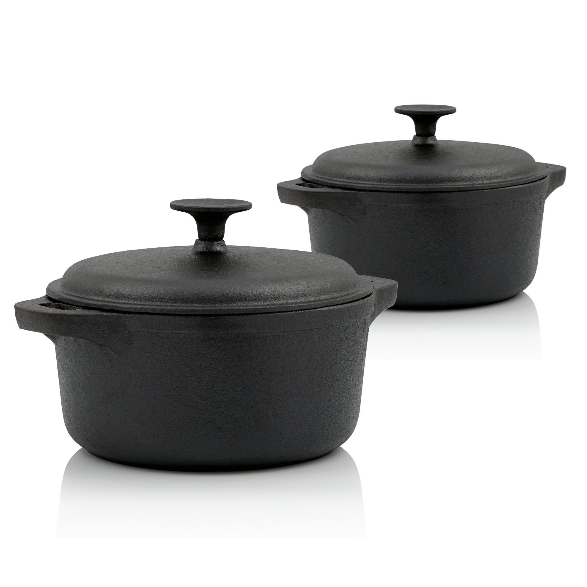 Bräter Gusseisen Cocotte Set, 3 Liter und 4 Liter, rund, Bräter mit Deckel