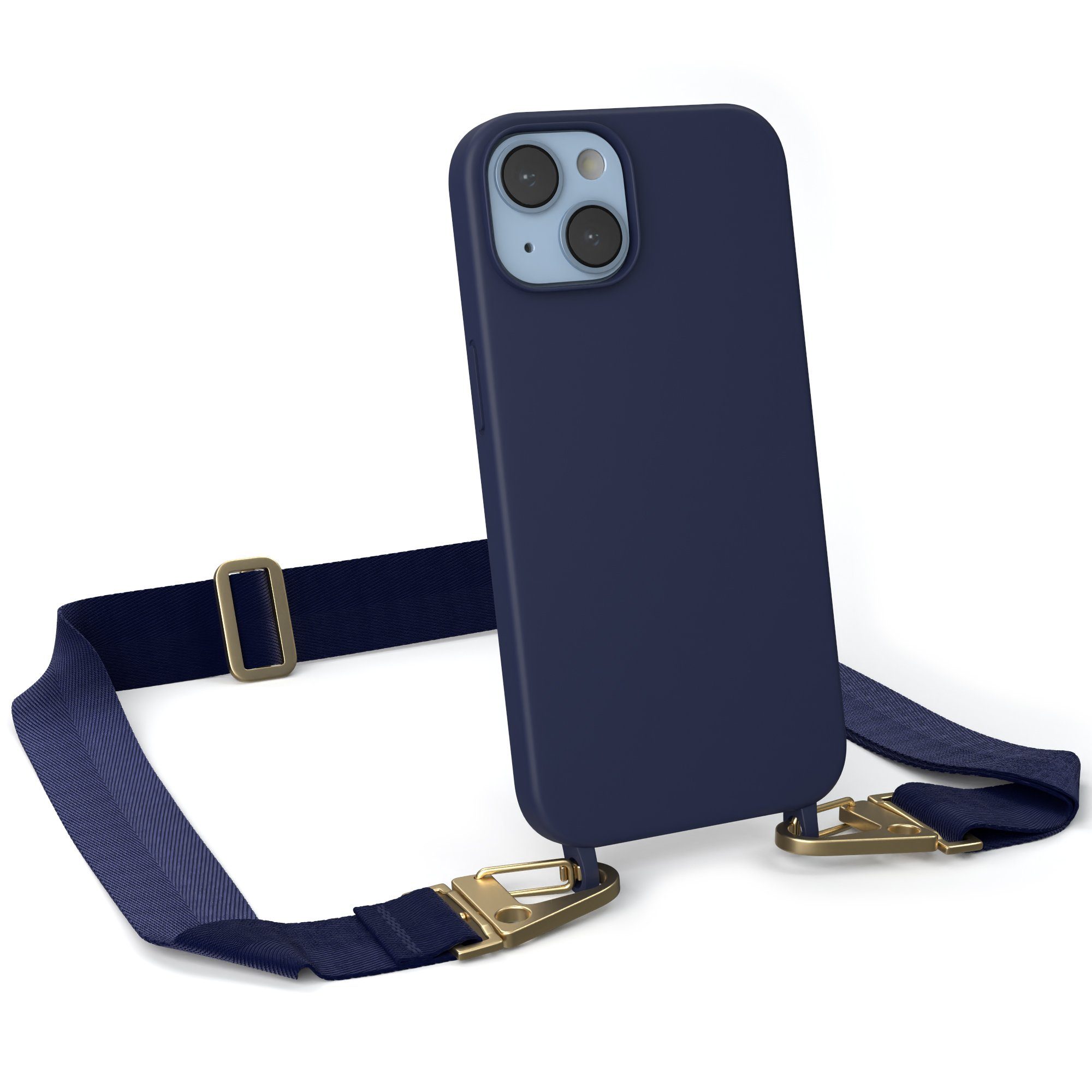 EAZY CASE Handykette Karabiner Breitband für Apple iPhone 14 6,1 Zoll, Handykette zum Umhängen Slim Phone Chain Festivalbag Smartphone Blau