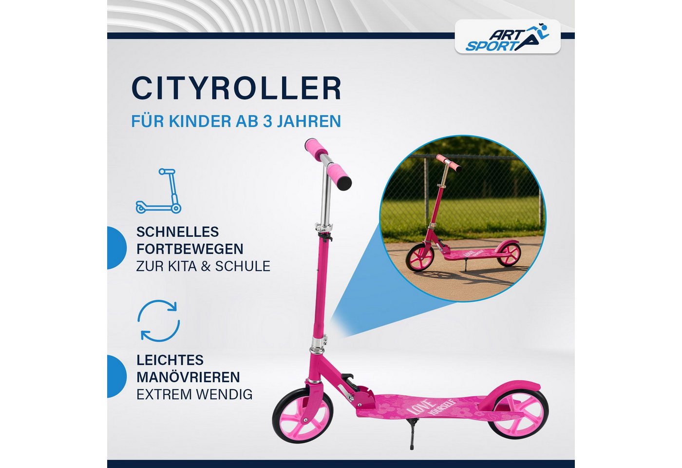 Thumbnail - ArtSport Cityroller Girl Power, mit XXL Rädern, Fußständer, Hinterradreibungsbremse