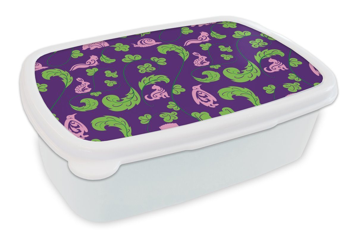 MuchoWow Lunchbox - weiß Tiere Jungs Blätter und Erwachsene, für Kinder - Muster, und Kunststoff, Brotdose, Brotbox Mädchen (2-tlg), für