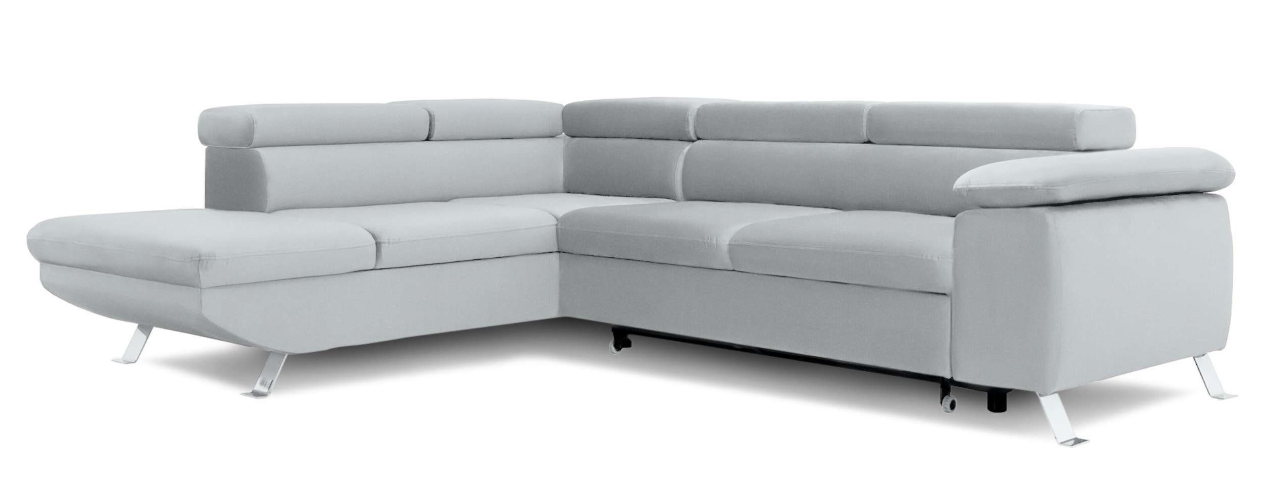 Stylefy Ecksofa Bettfunktion, Modern Eckcouch, L-Form, rechts Metall, im und Kopfteilverstellung, Bettkasten Raum Tiara, oder mane mit bestellbar, links Design stellbar, frei