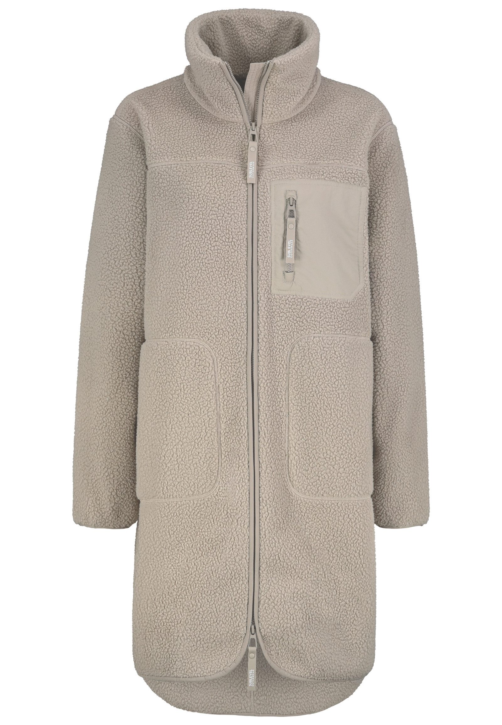 SUBLEVEL Winterjacke Stehkragen Brusttasche Abgerundeter Saum für Damen (1-St) Lange Zipperanhänger, Glatte Besätze, Markante Quernaht