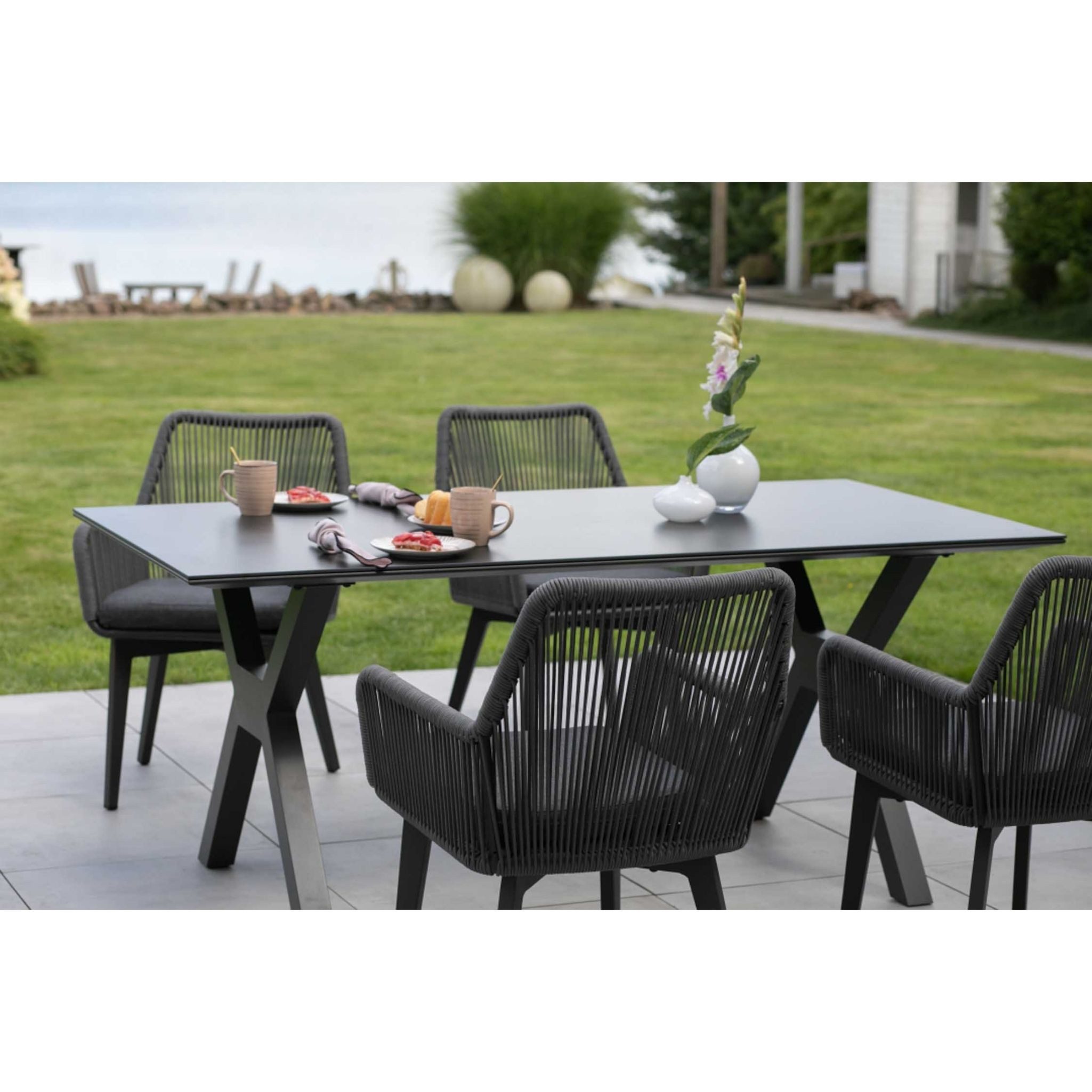 MR.DEKO Gartenlounge-Set Diningsessel Marbella mit Tisch Granada 180 x 90 cm