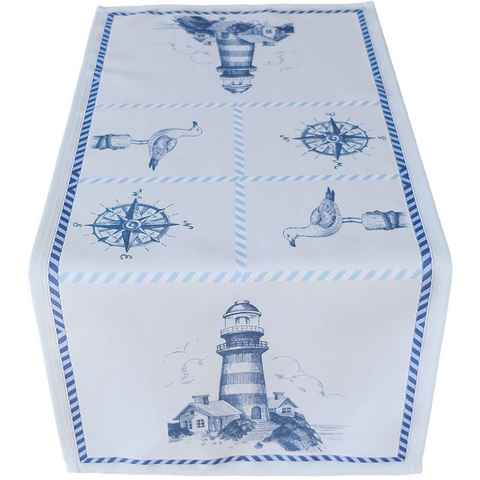 matches21 HOME & HOBBY Tischdecke Tischläufer Leuchtturm & Maritimes blau weiß 40x90 cm (1-tlg)