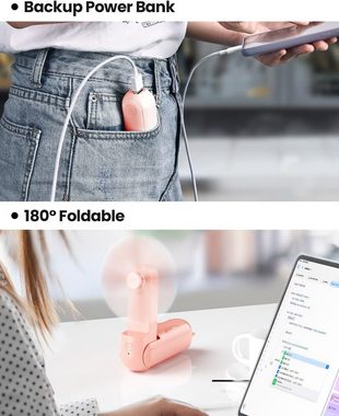HYTIREBY Mini USB-Ventilator Handventilator mini Tragbarer faltbarer kleiner Ventilator, 2000-mAh-Akku,USB wiederaufladbarer für Mädchen, Reisen Outdoor