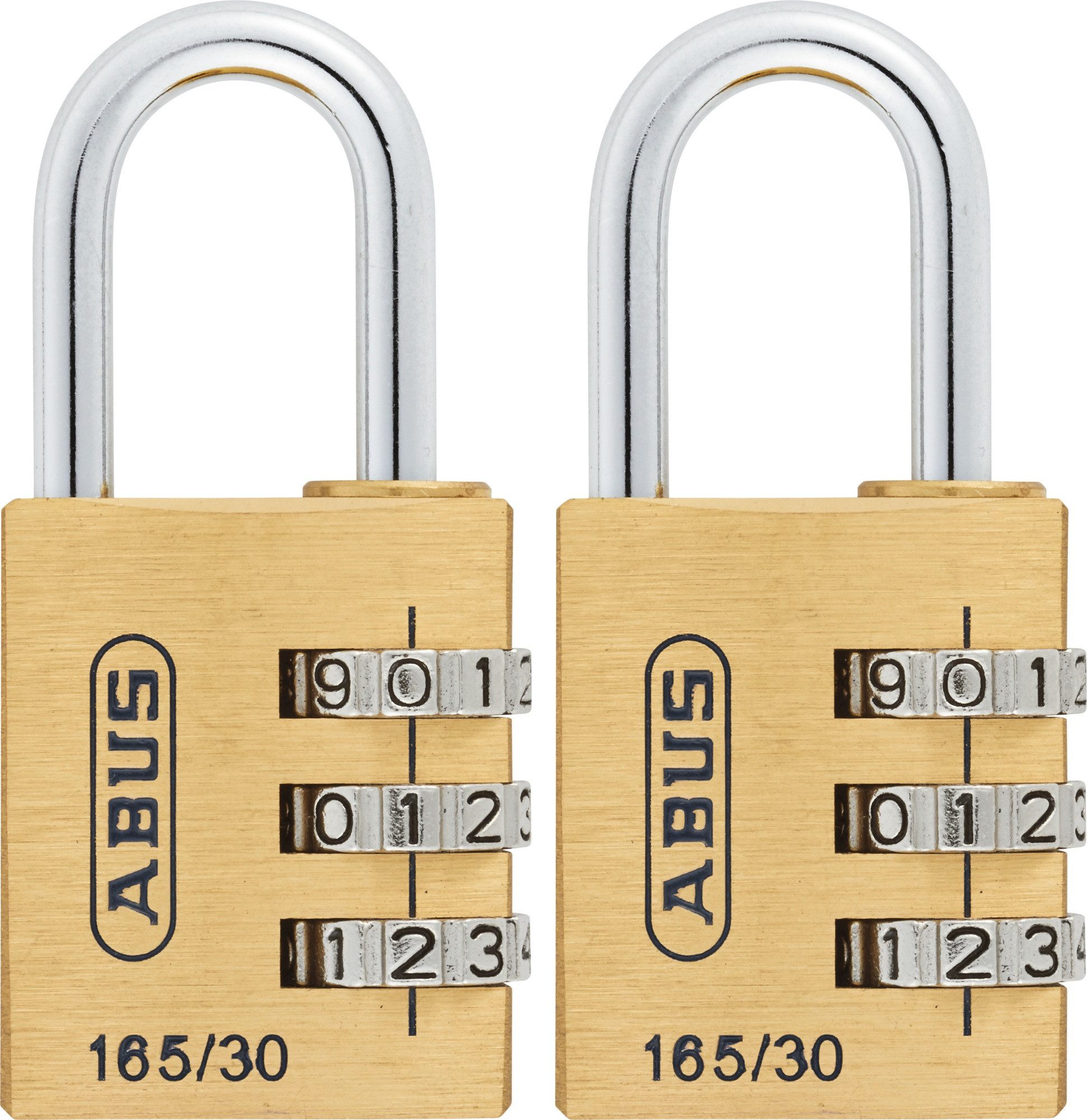 ABUS Vorhängeschloss, ABUS Zahlenschloss 165 aus Messing Sicherheitslevel 4 - 2er Set
