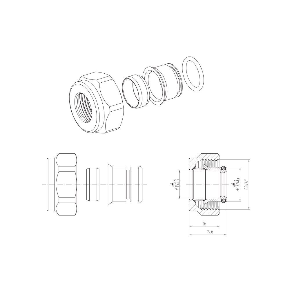 Belrad Heizkörper BLR222, 2xKlemmringverschraubung Messing Schwarz 3/4" für Kupferrohre